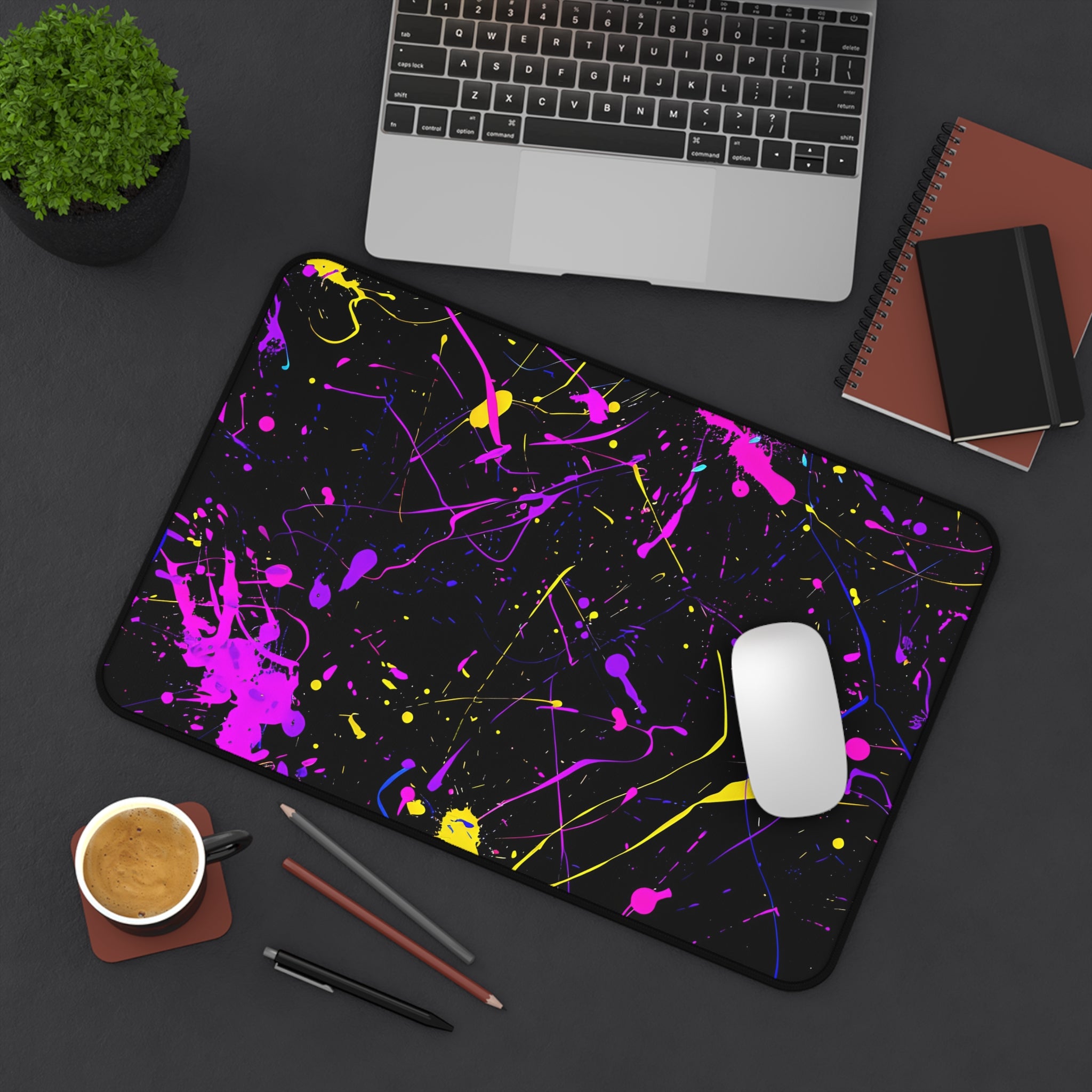 neon-abstract-paint-splatter-desk-mat-purple-large-gaming-mouse-pad-colorful-work-from-home-desk-accessory-unique-desk-blotte