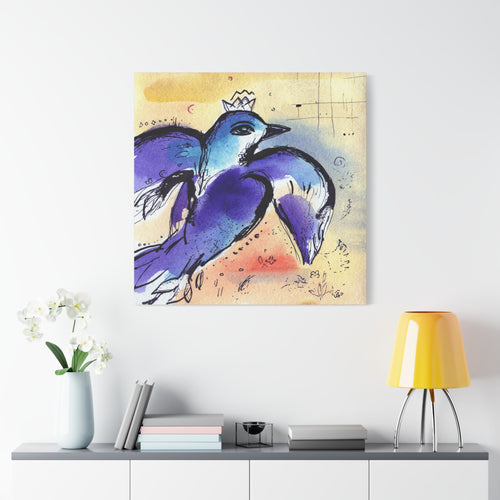canvas-wall-art-print-typography-bird-crown-pigeon-watercolor-decor-matte-stretched-home-office-decor-bird-lover-gift-unique