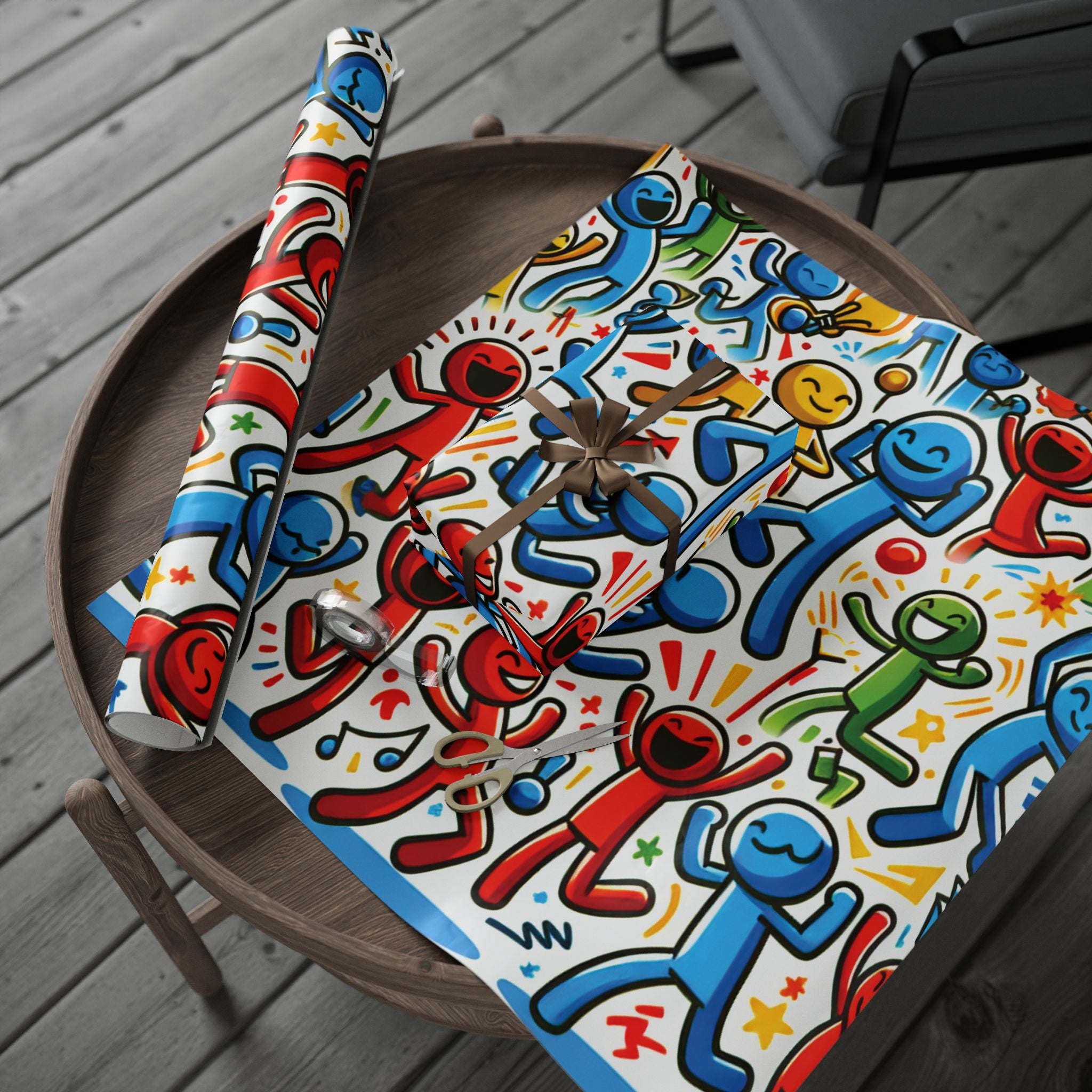 party-stick-figures-gift-wrap-celebration-wrapping-paper-roll-for-birthdays-32x72-holidays-presents-fun-party-decor-colorful