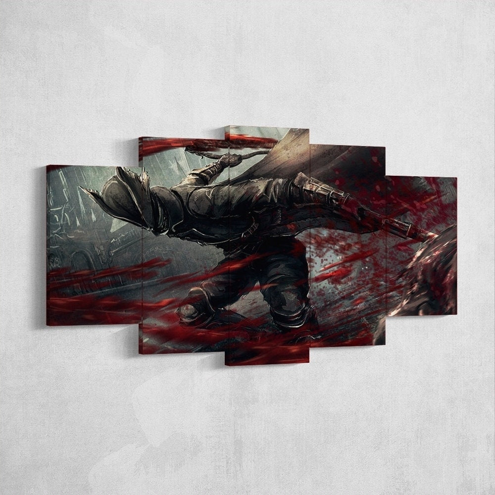 bloodborne-hunter-5-piece-canvas-wall-art-bloodborne-wall-art-bloodborne-hunter-poster-bloodborne-canvas-bloodborne-5-panel-g