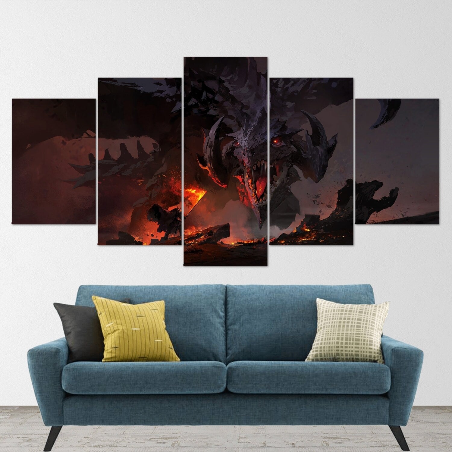 dragon-fire-fantasy-dragon-age-5-piece-canvas-wall-art-dragon-canvas-art-extra-large-wall-art-dragon-poster-5-piece-5-panel