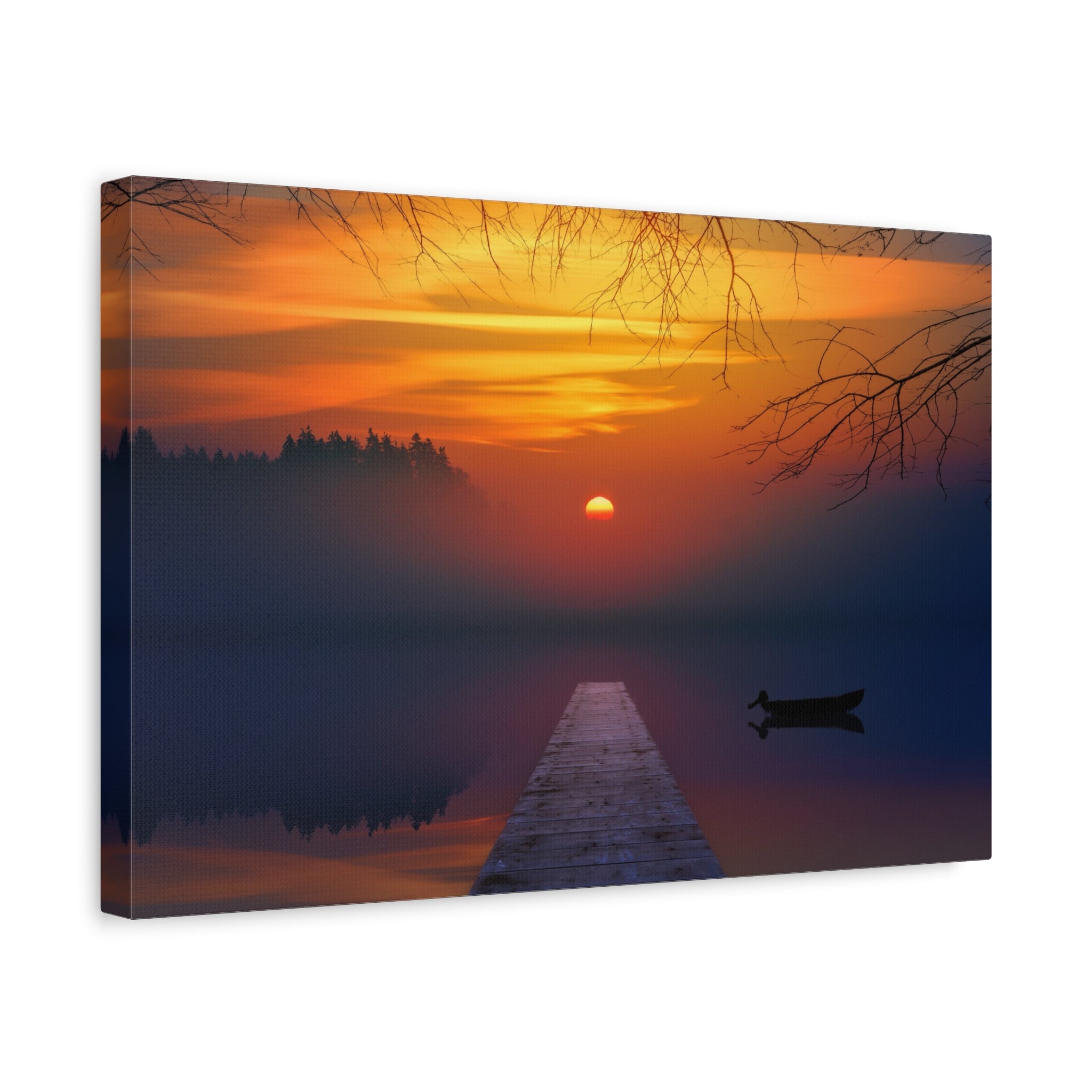 canvas-print-sunset-lake-nature-dock-wall-art-stretched-matte-canvas-home-decor-gift-for-nature-lovers-scenic-canvas-art