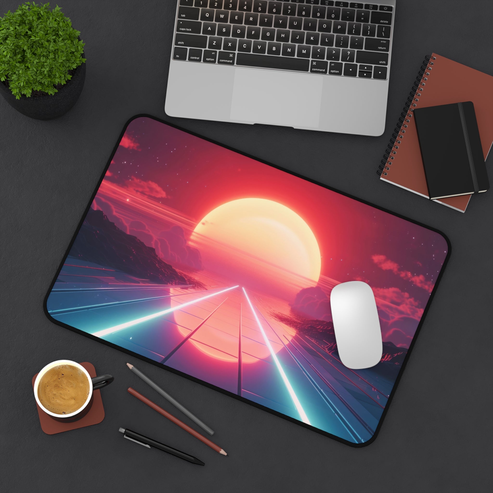 vaporwave-road-mouse-pad-retrowave-city-delorean-desk-mat-neon-synthwave-desk-pad-vaporwave-sun-and-mountains
