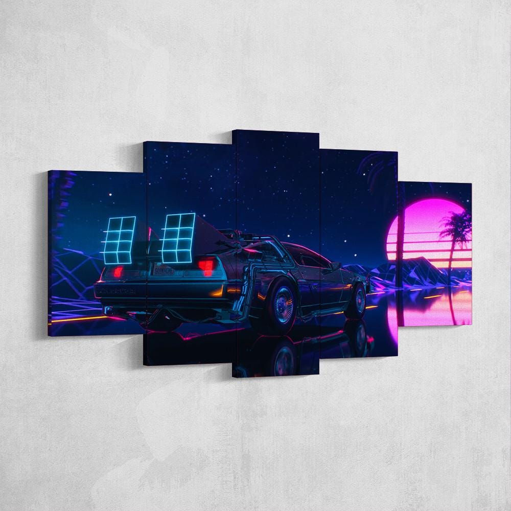 vaporwave-car-sunset-5-piece-canvas-wall-art-synthwave-wall-decor-for-bedroom-and-living-room-retrowave-wall-art-5-panel-larg