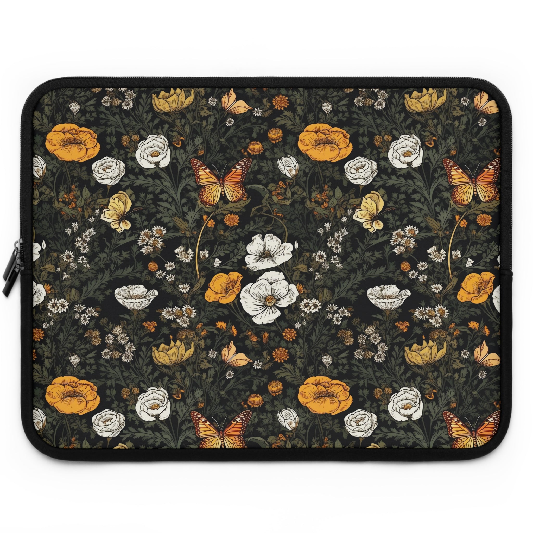 laptop-sleeve-cottagecore-dark-wild-flowers-butterfly-macbook-air-sleeve-floral-computer-bag-tech-case-tablet-cover-laptop
