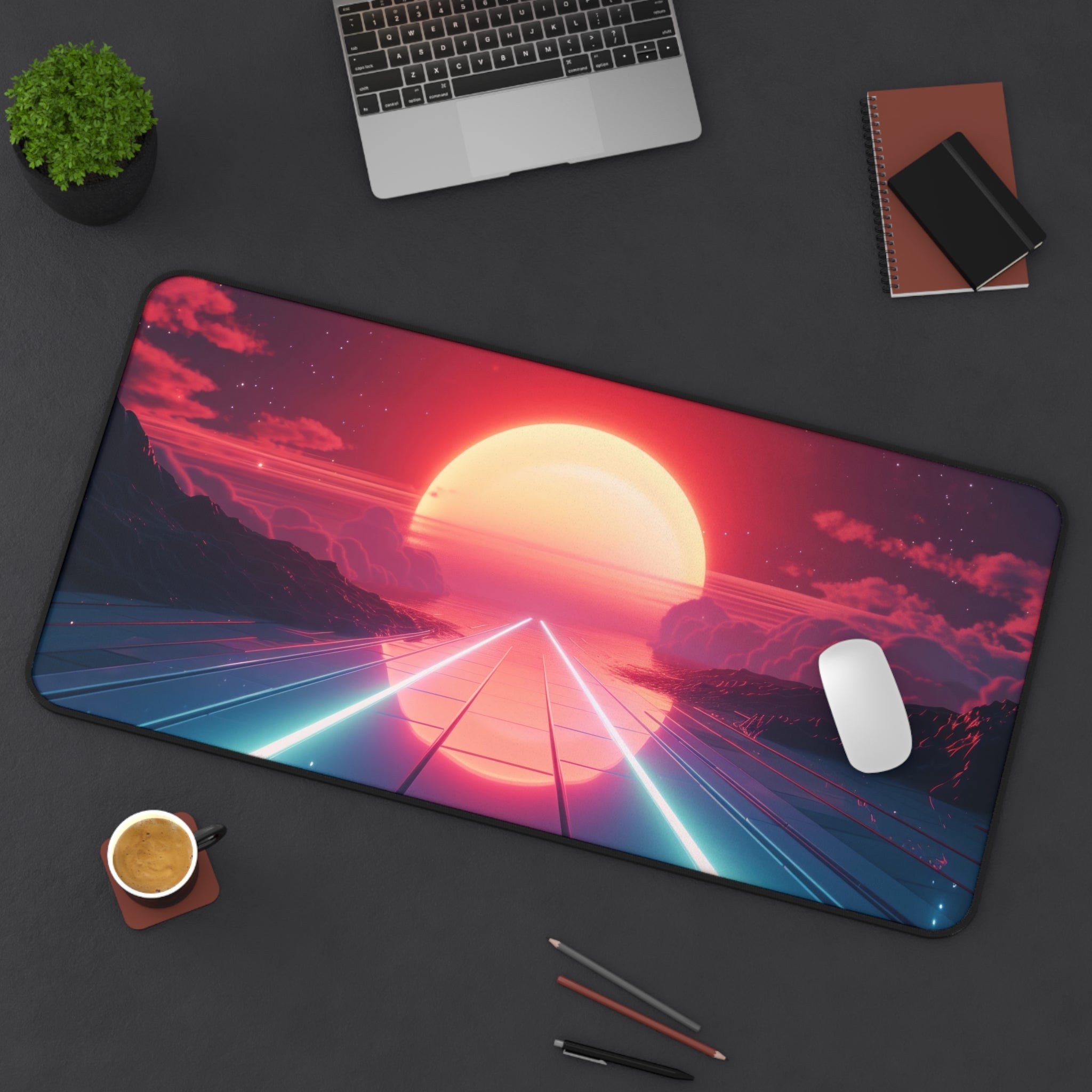 vaporwave-road-mouse-pad-retrowave-city-delorean-desk-mat-neon-synthwave-desk-pad-vaporwave-sun-and-mountains
