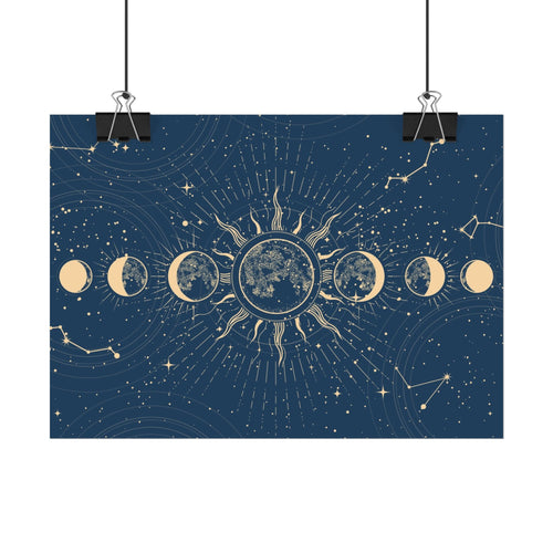 Vintage Moon Phases Poster Print, Lunar Eclipse - Wall Art Decor, Home Decor, Celestial Wall Hanging, Astronomy Gift, Space Art Poster