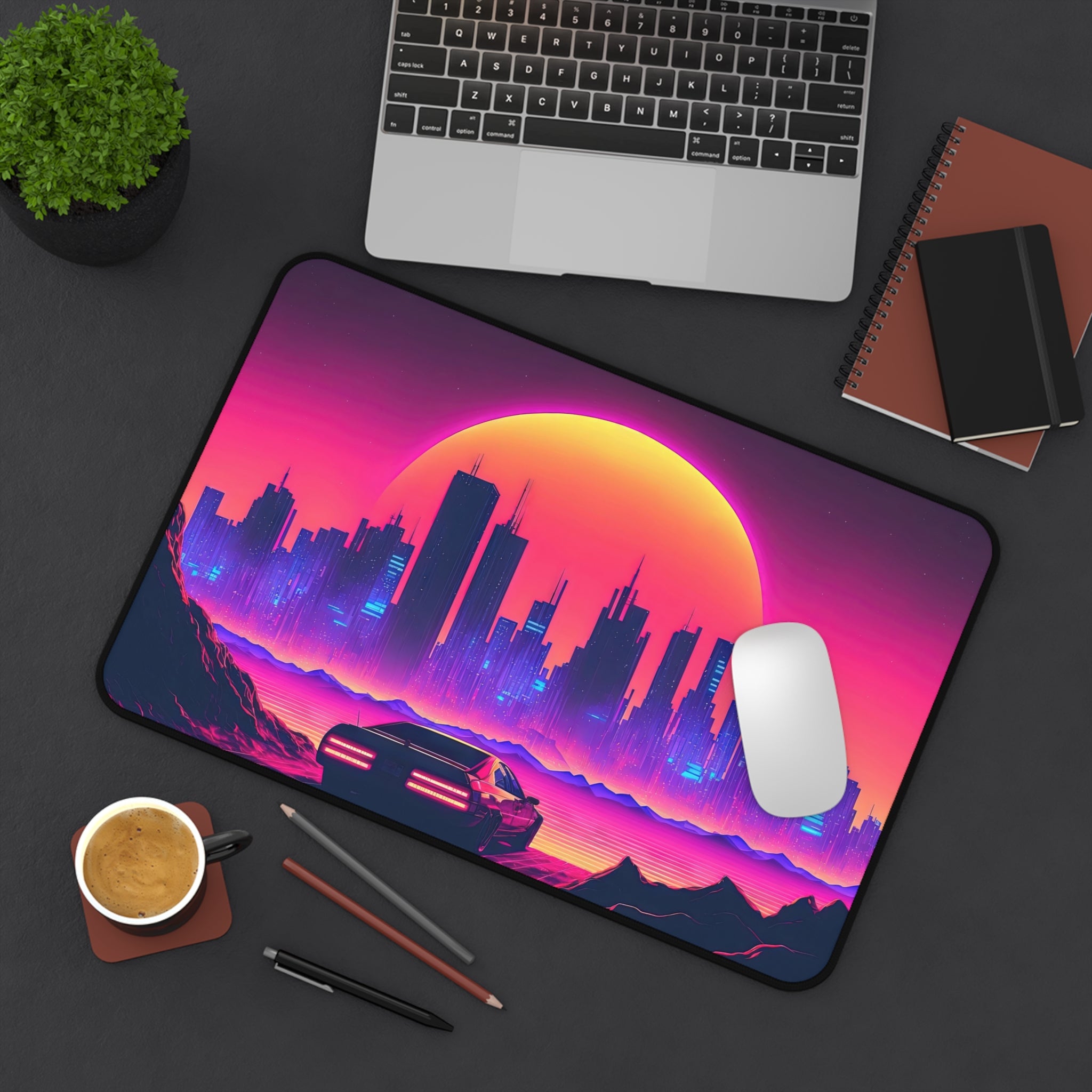vaporwave-palm-tree-road-mouse-pad-retrowave-city-delorean-desk-mat-neon-synthwave-desk-pad-vaporwave-sun-and-mountains