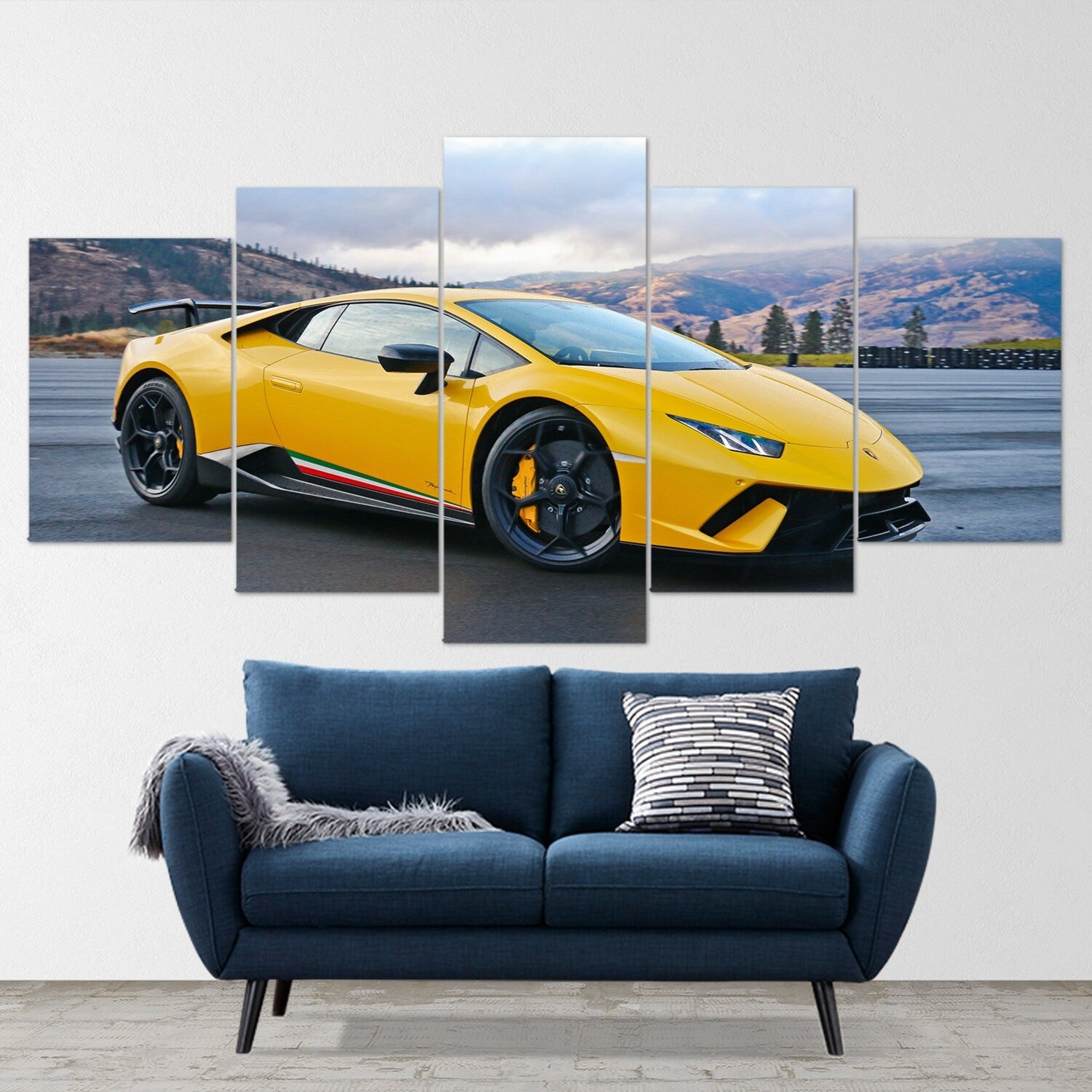 yellow-lamborghini-huracan-5-piece-canvas-wall-art-home-decor-luxury-sports-car-wall-art-5-panel-canvas-lamborghini-poster
