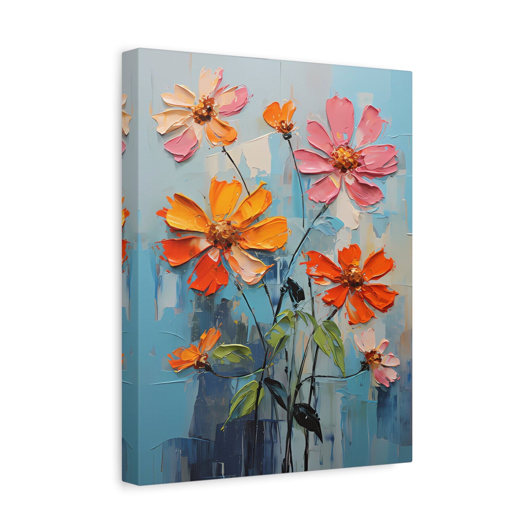 canvas-print-zinnia-flowers-impasto-matte-stretched-art-floral-wall-decor-botanical-artwork-impressionist-painting-reproducti