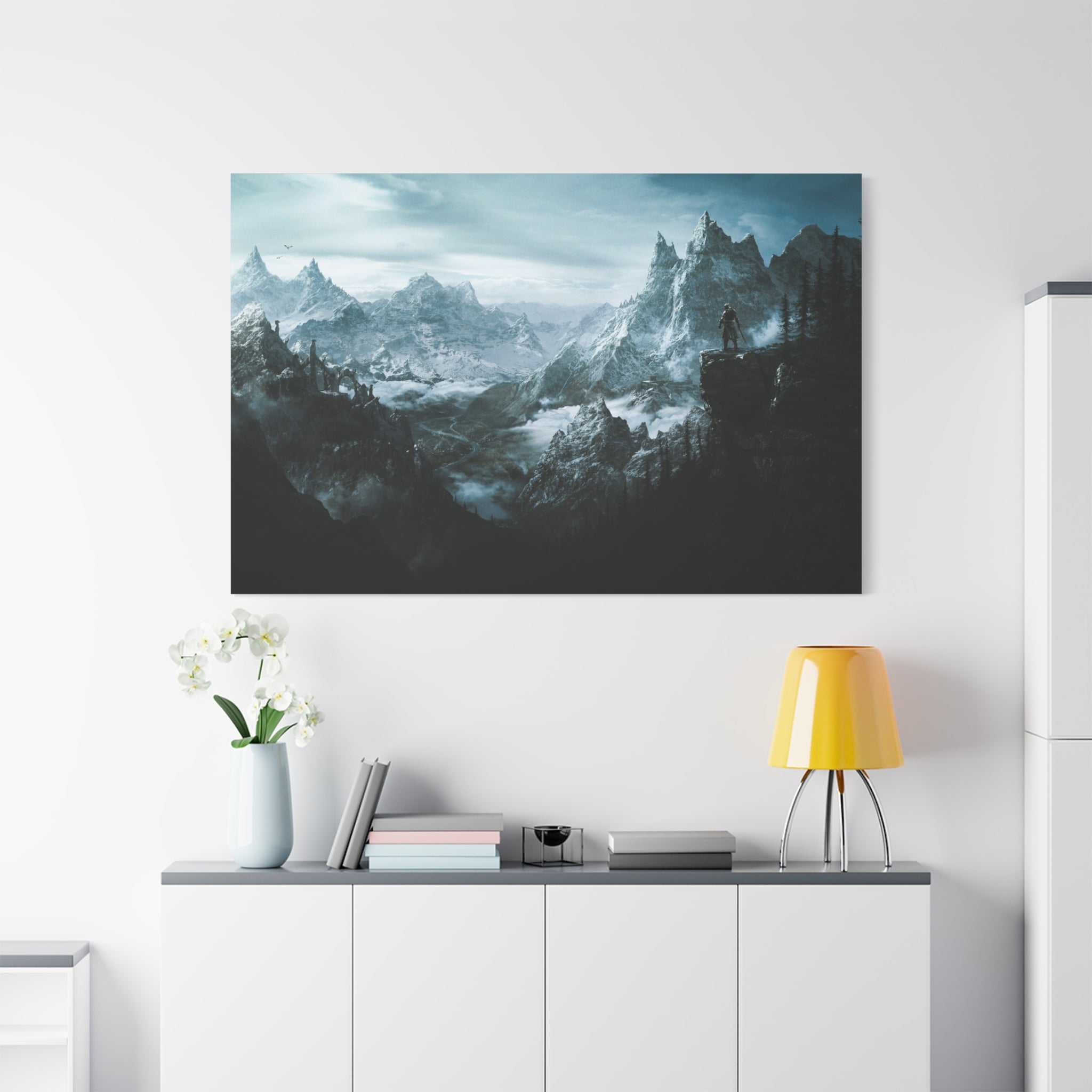 The Elder Scrolls Skyrim Canvas Wall Art - Dragon Game Canvas Print, Room Decor, Gaming Wall Art, Skyrim Landscape Gift