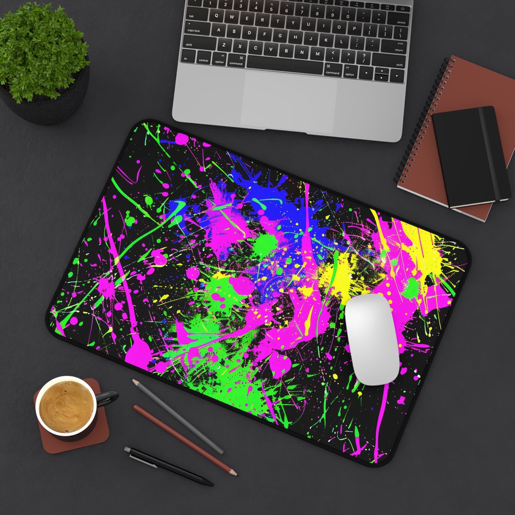 neon-abstract-paint-splatter-desk-mat-green-ping-large-gaming-mouse-pad-colorful-work-from-home-desk-accessory-desk-blotter