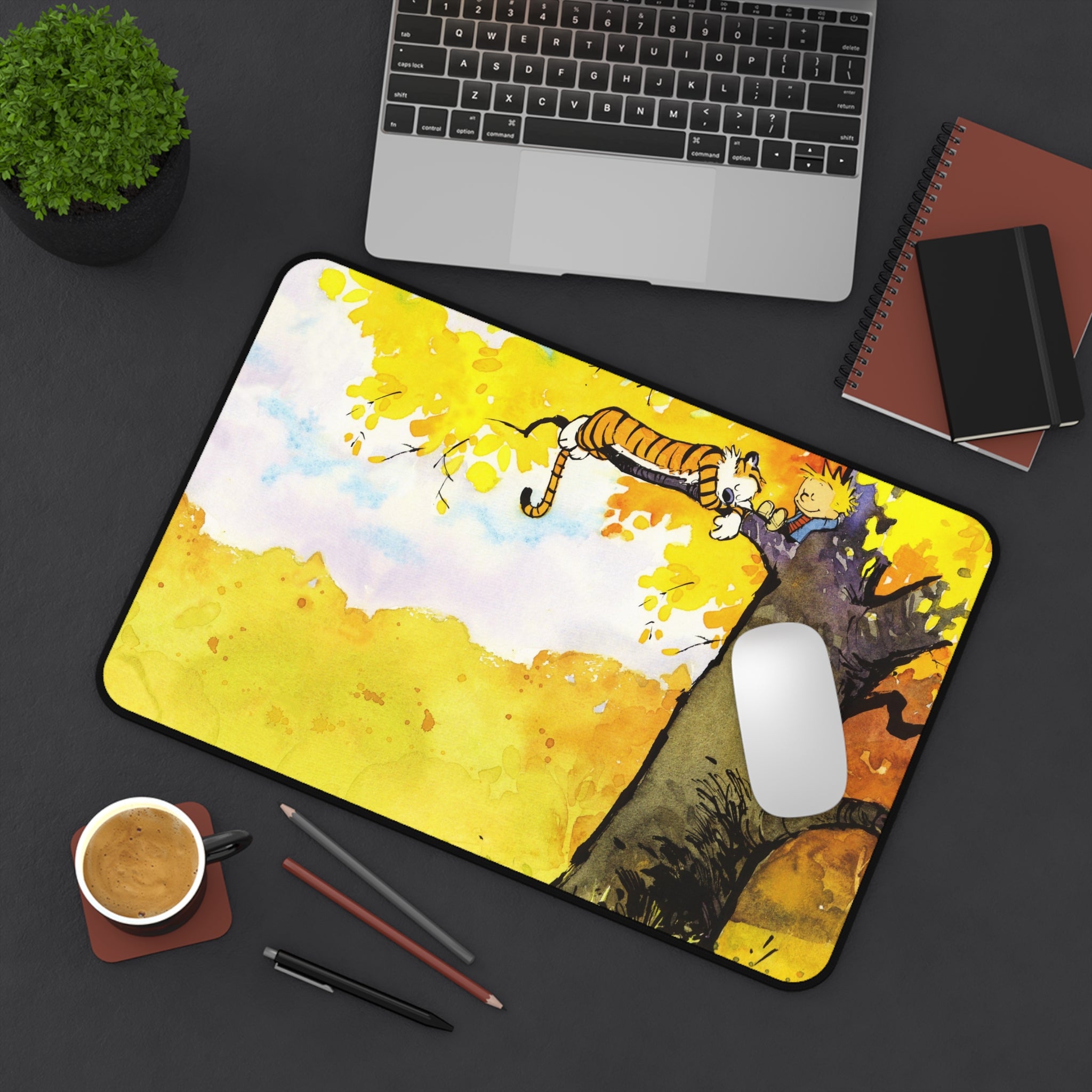 Calvin and Hobbes Mouse Pad, Yellow Cartoon Mouse Pad Desk Pad, Comicbook Desk Mat, Gift for Desk
