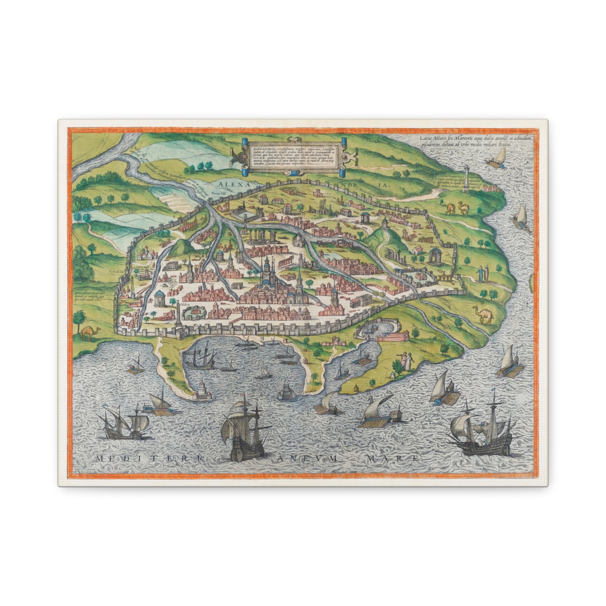 canvas-print-map-of-alexandria-by-georg-braun-vintage-map-matte-canvas-stretched-home-decor-map-wall-art-map-print