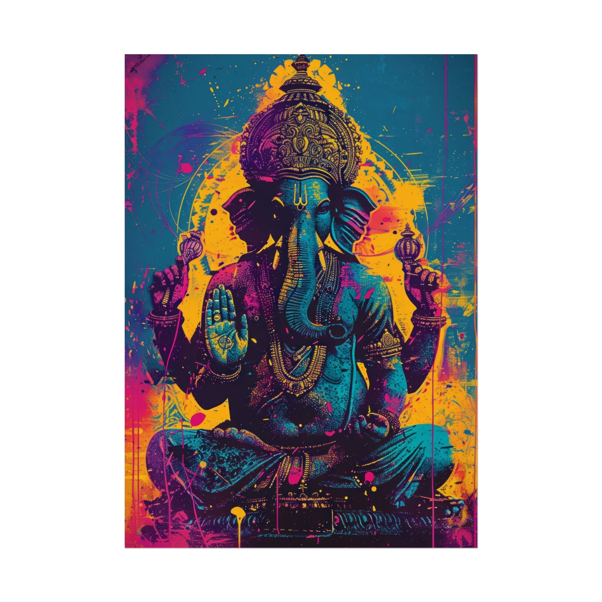 Colorful Ganesha Poster Print, Wall Art Decor, Spiritual Home Decor, Indian Elephant Deity Art, Hindu God Print, Ethnic Wall Hanging