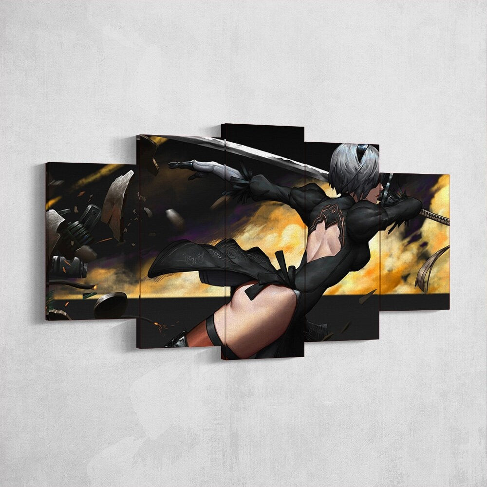 nier-automata-5-piece-canvas-wall-art-nier-automata-poster-nier-automata-art-nier-automata-print-nier-automata-2b-nier-automa