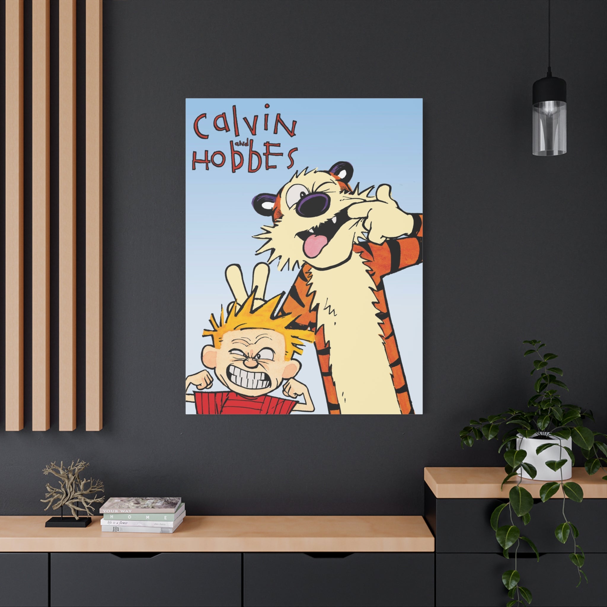 Calvin and Hobbes Canvas Wall Art - Nostalgic Vertical Comic Strip Canvas for Kids Room & Nursery Decor - Friendship Adventure Theme Print