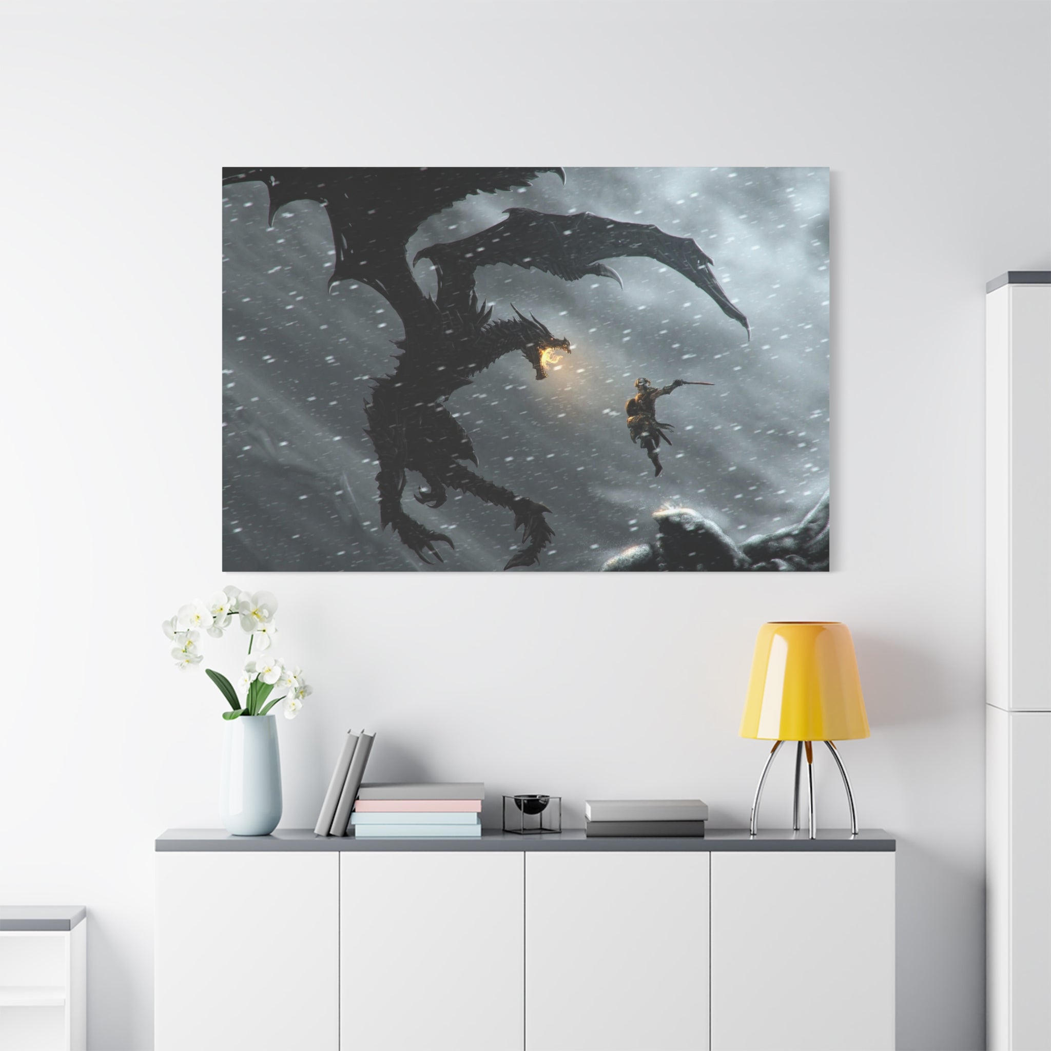 The Elder Scrolls Skyrim Canvas Wall Art - Dragon Game Canvas Print Room Decor, Viking Gaming Wall Art, Skyrim Gift
