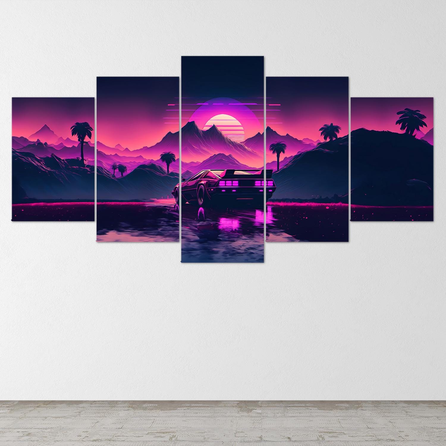 vaporwave-car-sunset-5-piece-canvas-wall-art-synthwave-wall-decor-for-bedroom-and-living-room-retrowave-wall-art-5-panel-larg