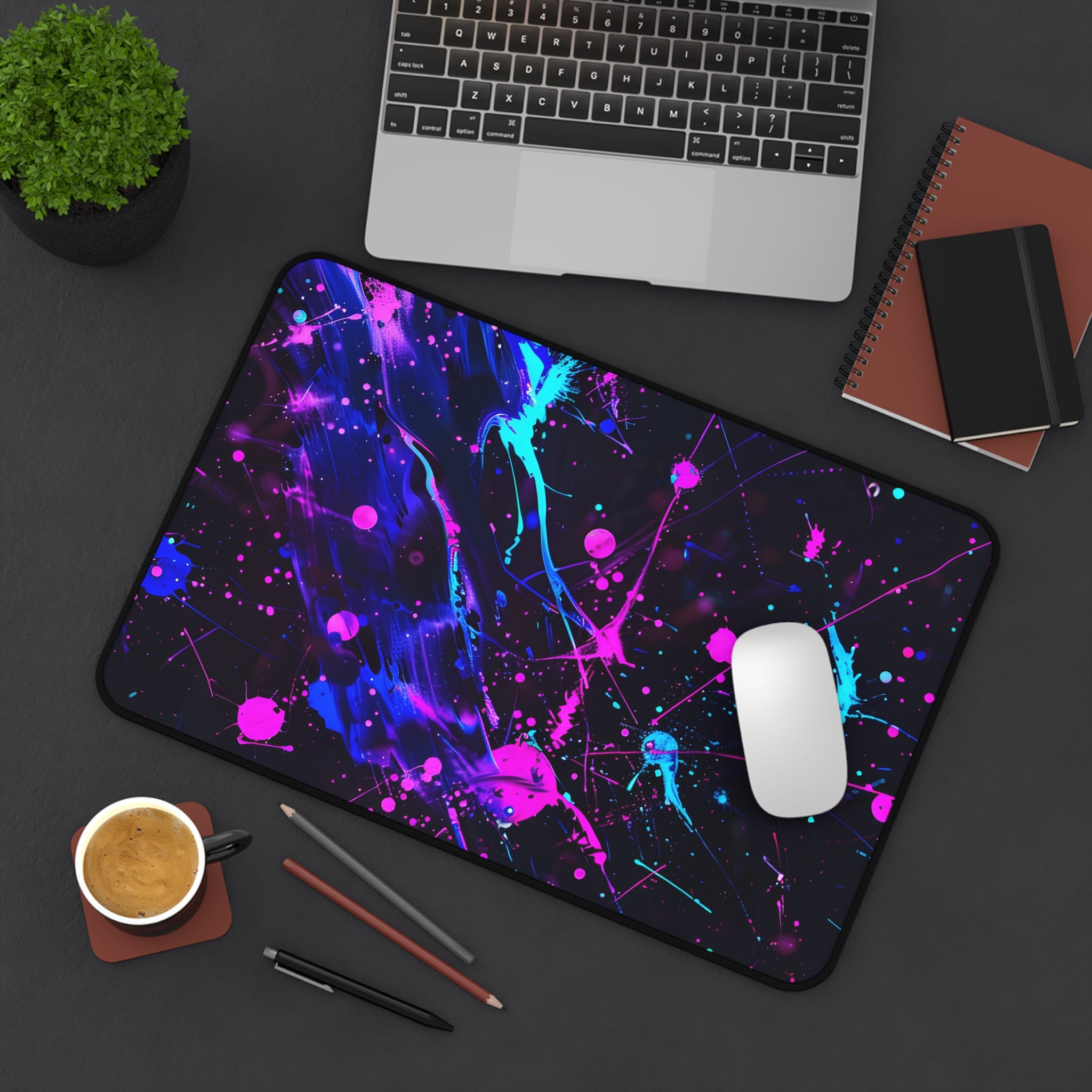 neon-abstract-paint-splatter-desk-mat-navy-pink-large-gaming-mouse-pad-colorful-work-from-home-desk-accessory-desk-blotter
