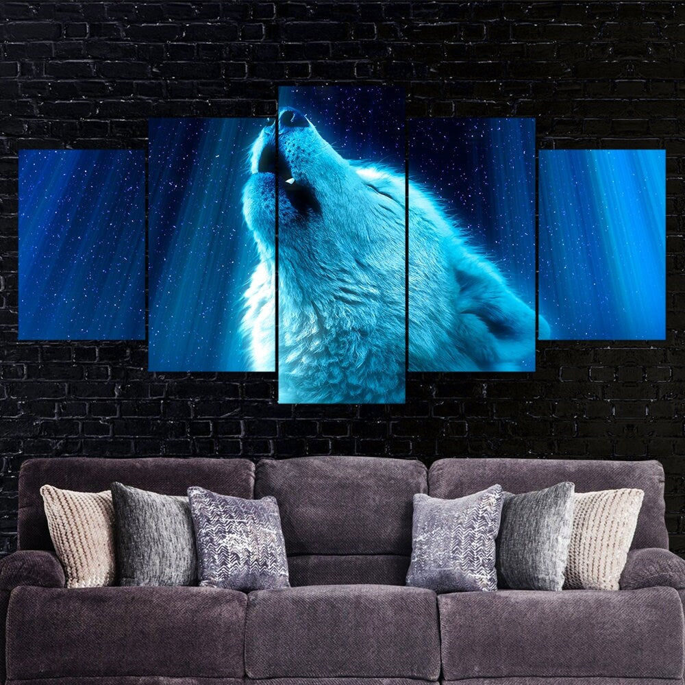 white-wolfe-howling-wolfe-lovers-5-piece-canvas-wall-art-fantasy-canvas-print-wolfe-decor-art-extra-large-wall-art-multi-pane