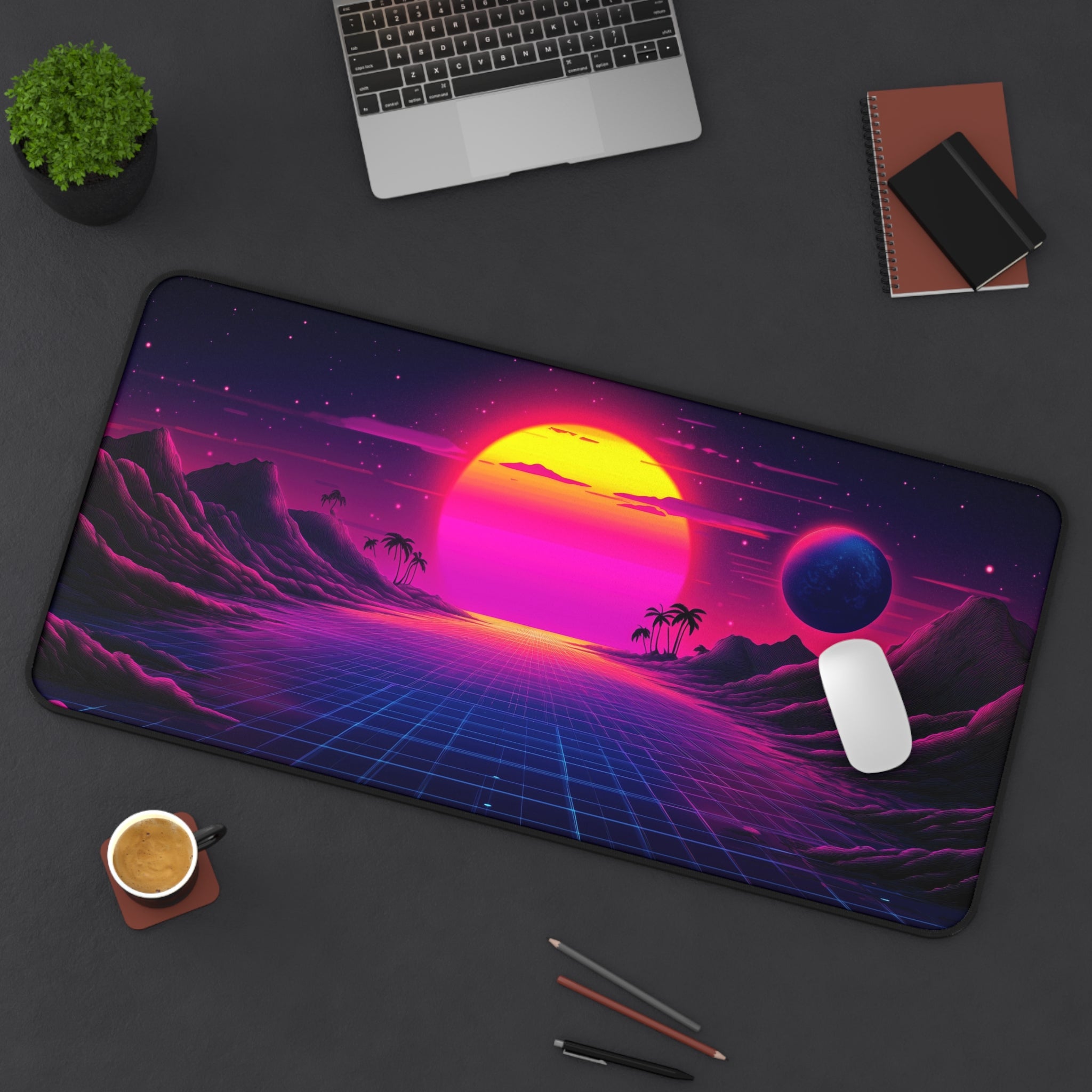 vaporwave-moon-road-mouse-pad-retrowave-city-delorean-desk-mat-neon-synthwave-desk-pad-vaporwave-sun-and-mountains