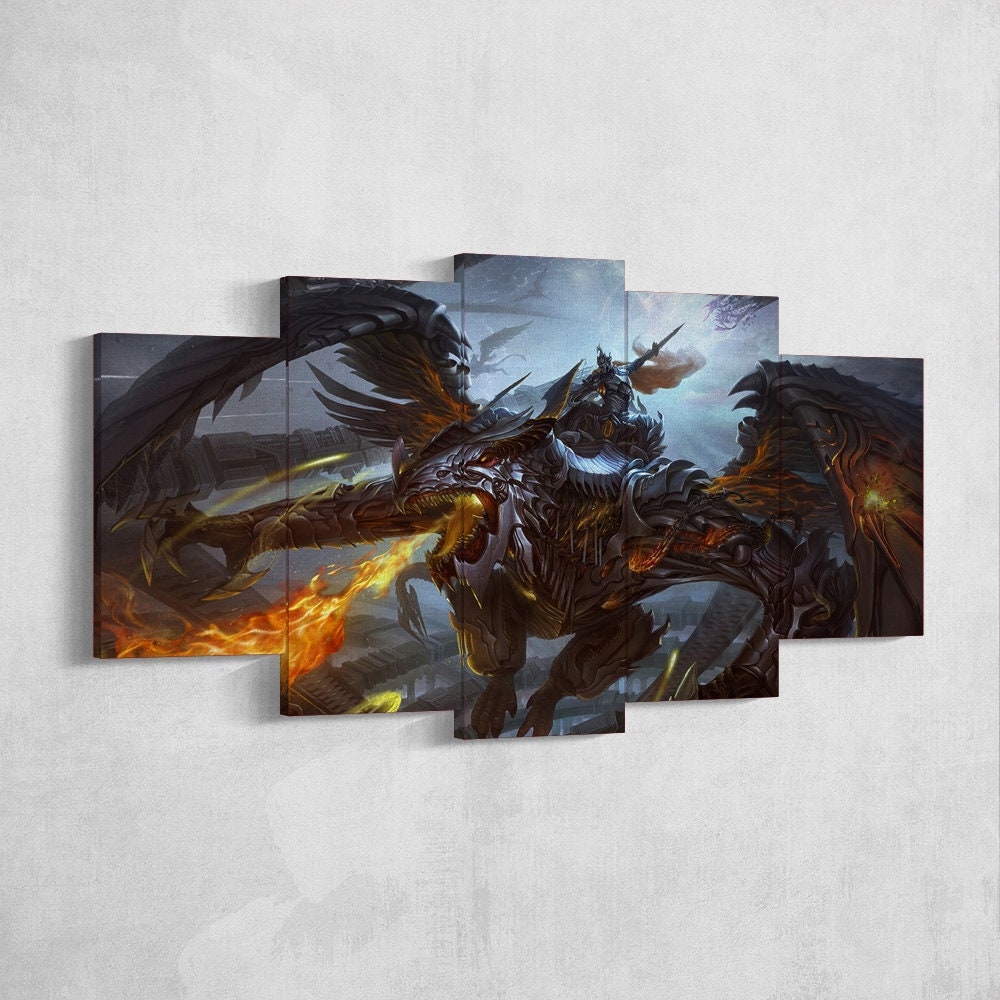 dragon-fire-fantasy-dragon-age-5-piece-canvas-wall-art-dragon-canvas-art-extra-large-wall-art-dragon-poster-5-piece-5-panel-6