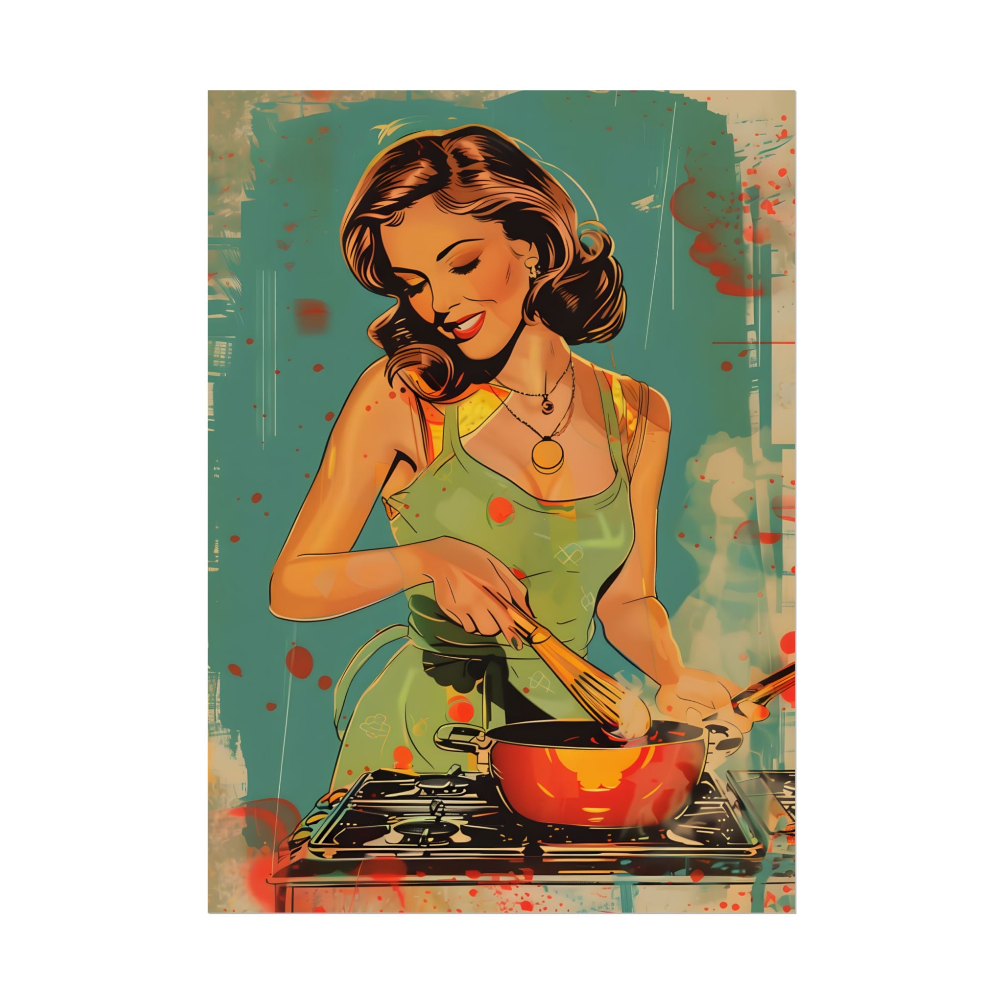 Vintage Pin-Up Girl Poster Print, Vintage Canvas Wall Art, Housewife Retro Pinup Poster, Pin Up Illustration, Home Decor Wall Hanging, Vintage Print