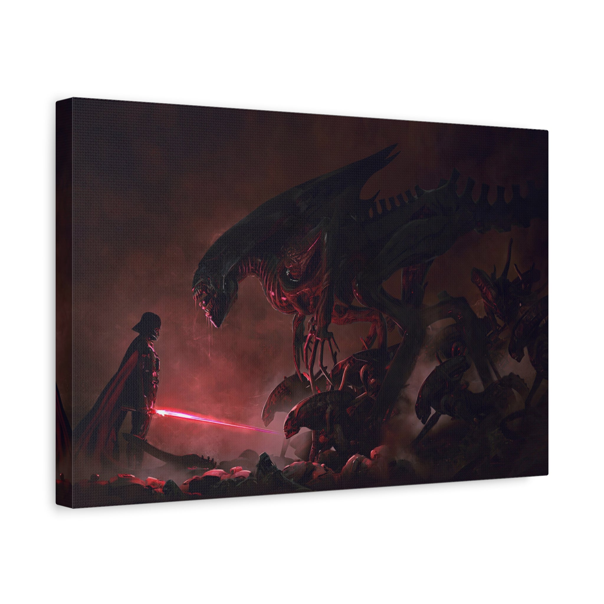 canvas-print-darth-vader-vs-aliens-xenomorph-star-wars-matte-canvas-stretched-1-25-wall-art-decor-home-office-decoration-sci-
