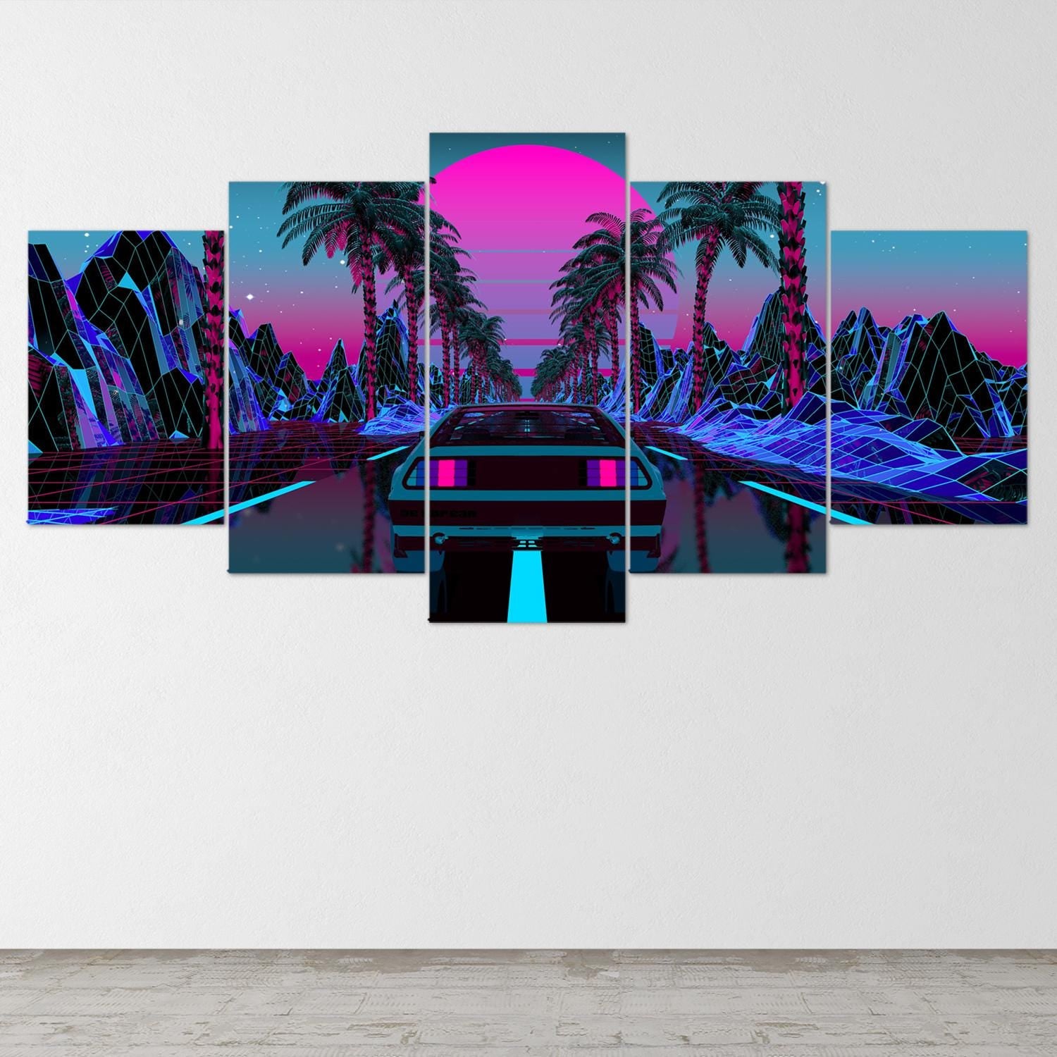 vaporwave-car-sunset-5-piece-canvas-wall-art-synthwave-wall-decor-for-bedroom-and-living-room-retrowave-wall-art-5-panel-larg