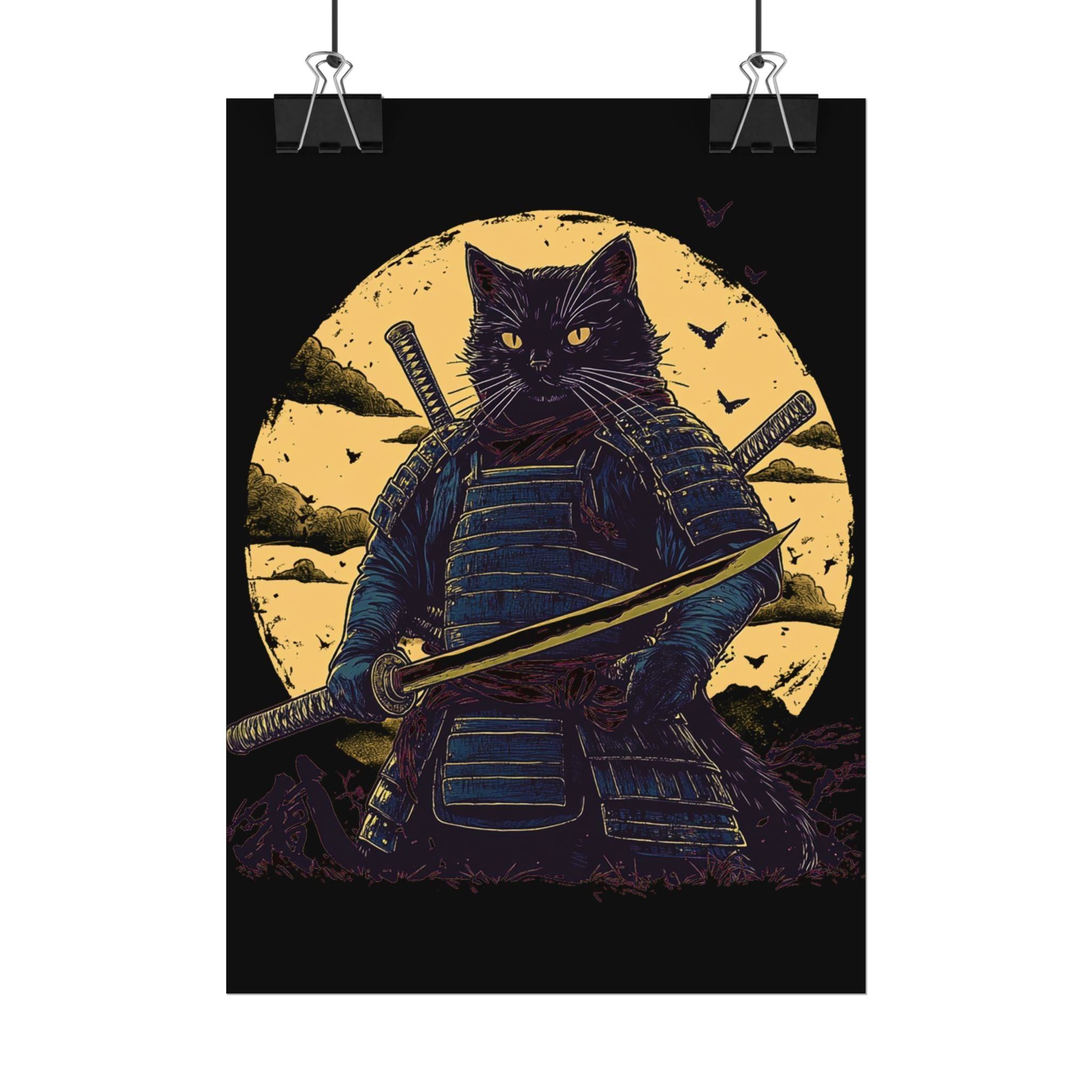 retro-wall-art-samurai-cat-japanese-style-sunset-rolled-posters-home-decor-wall-hanging-poster-gift-japanese-art-poster