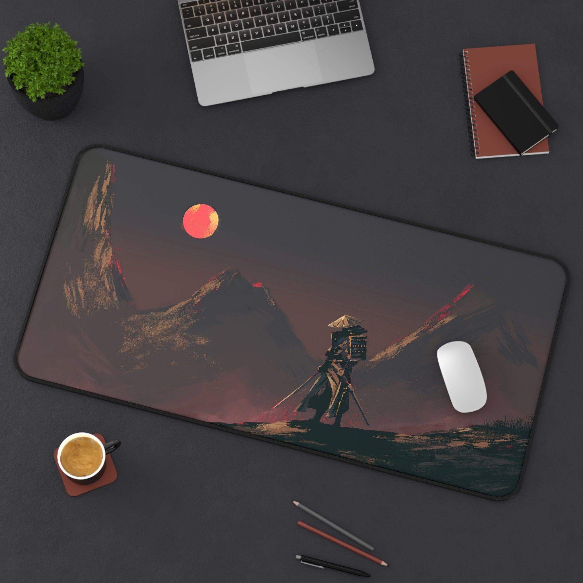 fantasy-samurai-warrior-red-sun-mouse-pad-japanese-katana-samurai-warrior-with-armor-desk-mat-japanese-anime-samurai-desk-pad