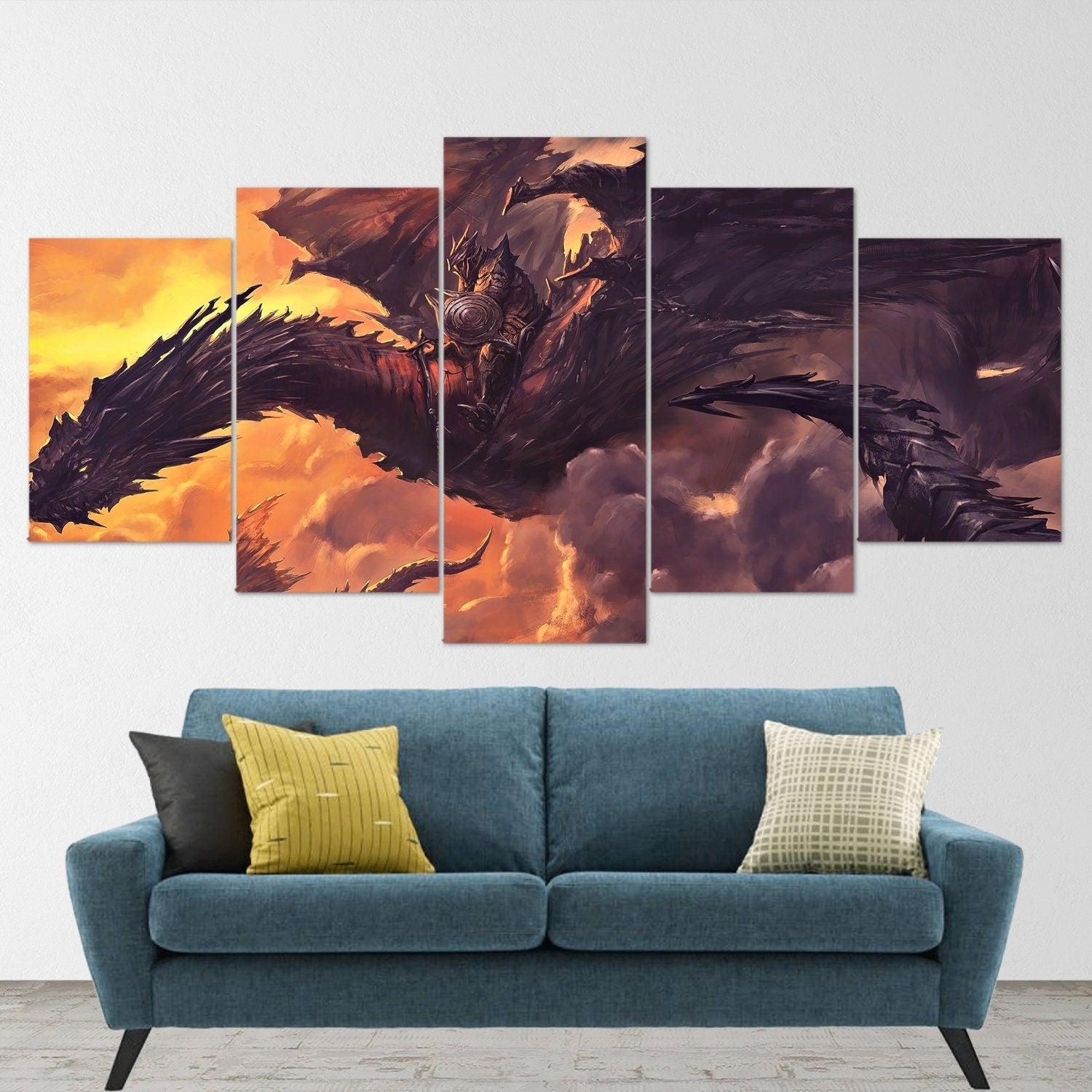 dragon-fire-fantasy-dragon-age-5-piece-canvas-wall-art-dragon-canvas-art-extra-large-wall-art-dragon-poster-5-piece-5-panel-2