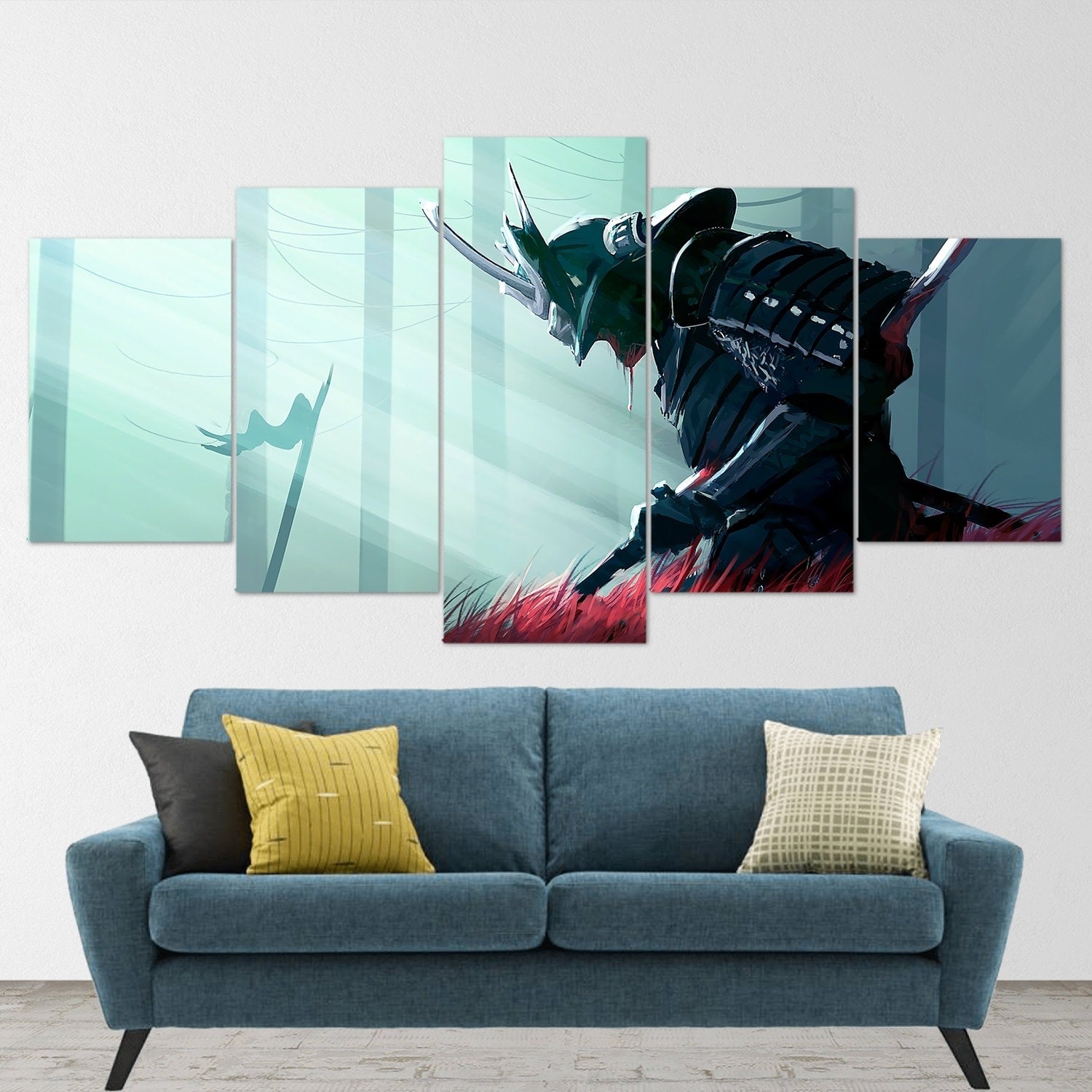 samurai-samurai-warrior-fantasy-katana-5-piece-canvas-wall-art-samurai-art-extra-large-wall-art-samurai-poster-5-piece-5-pane