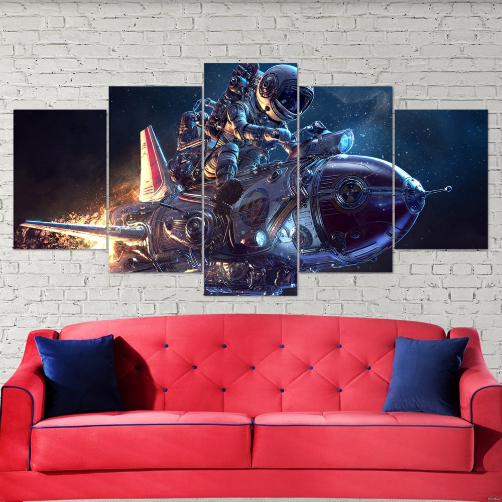 astronaut-on-the-rocket-space-5-piece-canvas-wall-art-canvas-print-astronaut-decor-art-extra-large-wall-art-astronaut-poster-