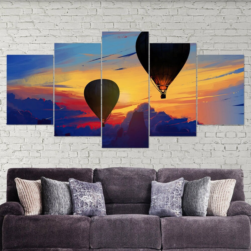 cappadocia-hot-air-balloon-sky-sunset-scenery-landscape-5-piece-canvas-wall-art-sunset-art-decor-extra-large-wall-art-poster-