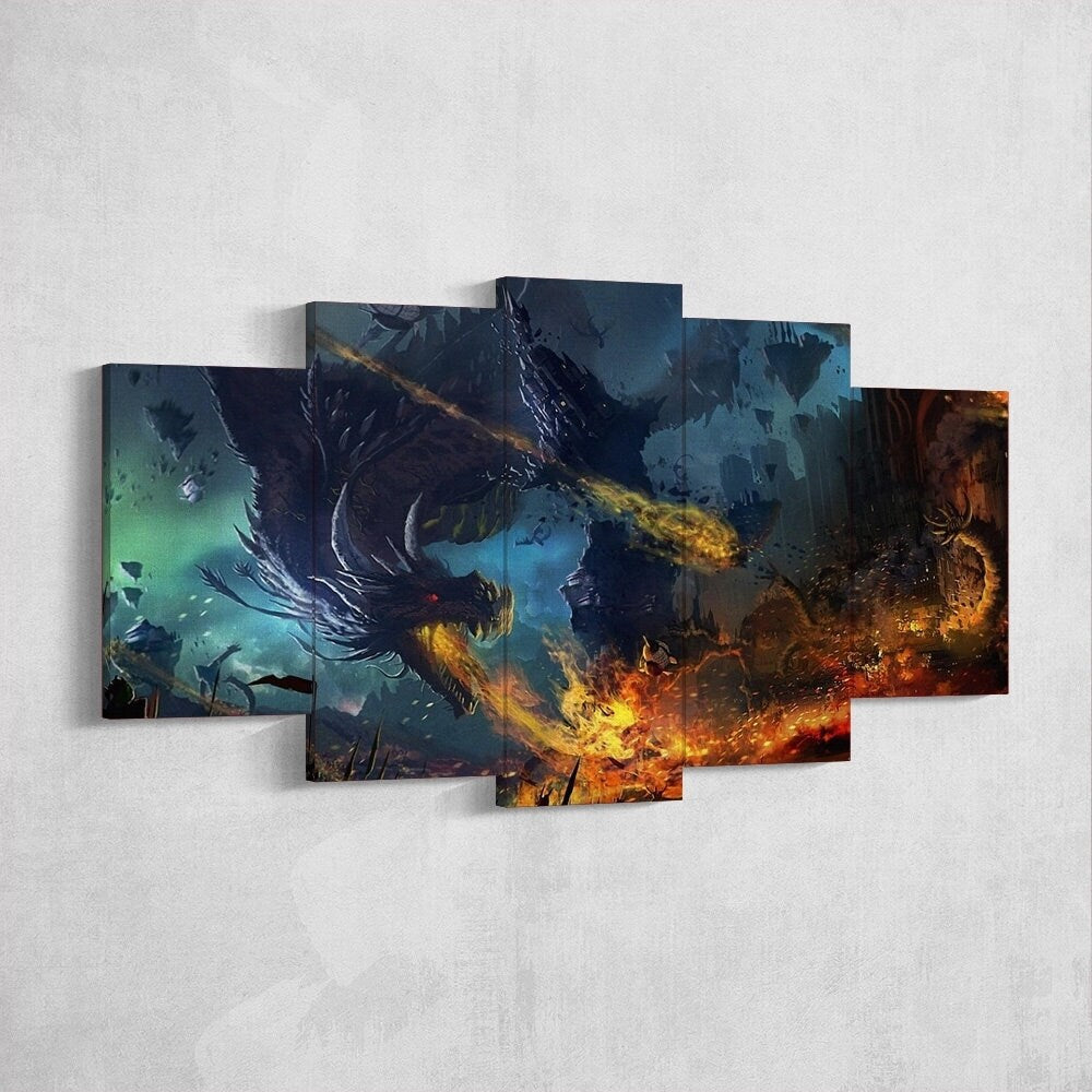 dragon-fire-fantasy-dragon-age-5-piece-canvas-wall-art-dragon-canvas-art-extra-large-wall-art-dragon-poster-5-piece-5-panel-8