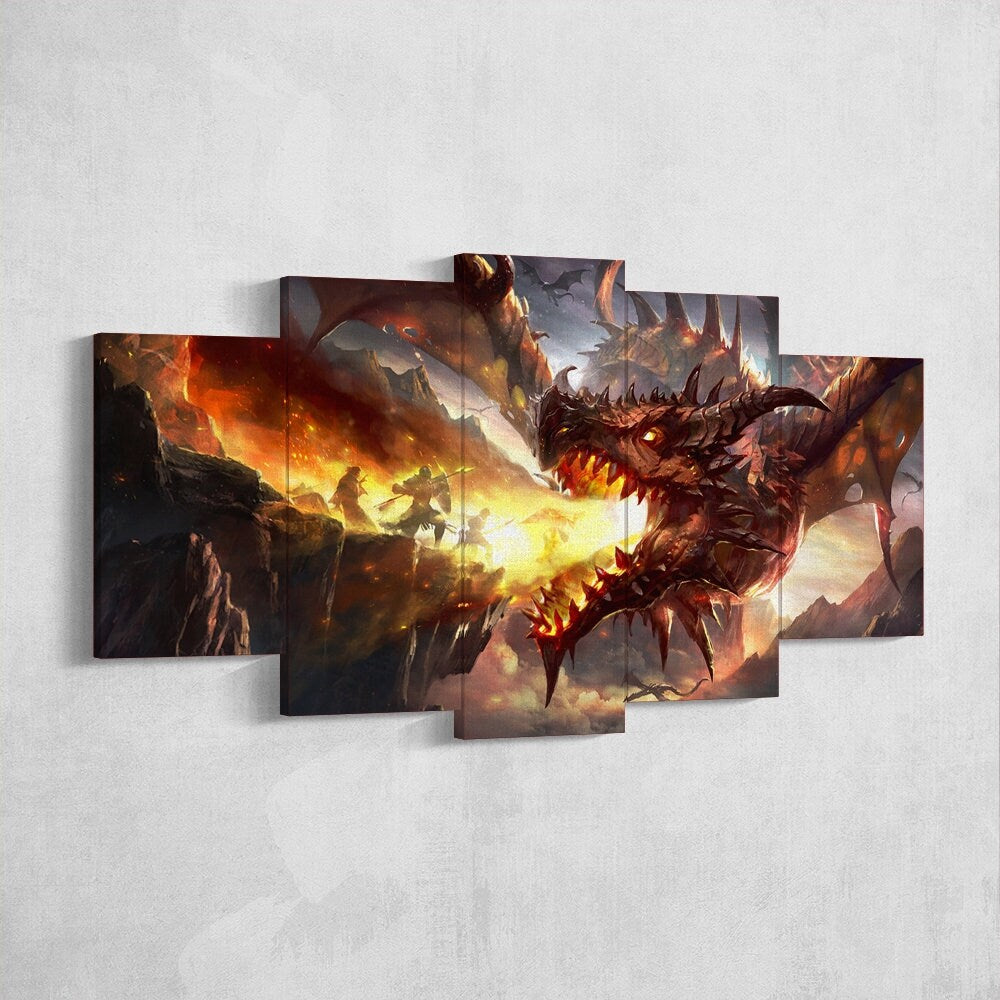 dragon-fire-fantasy-dragon-age-5-piece-canvas-wall-art-dragon-canvas-art-extra-large-wall-art-dragon-poster-5-piece-5-panel-7