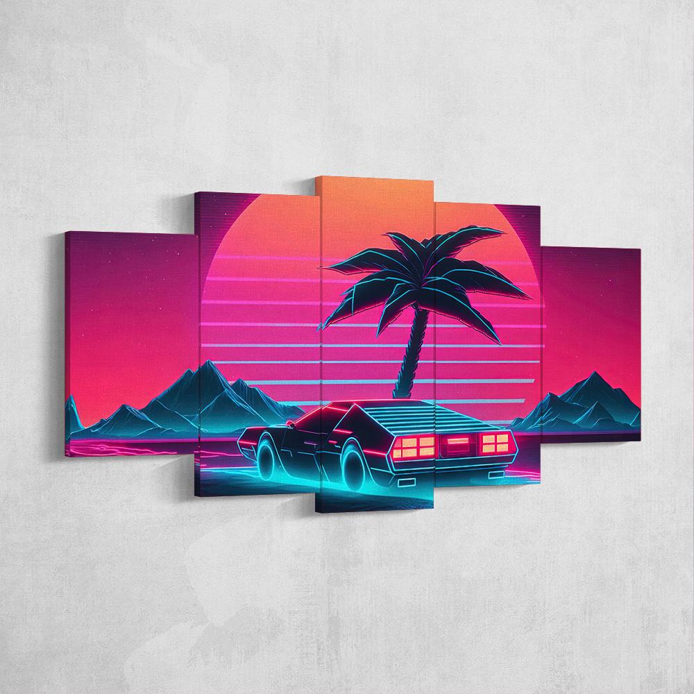 vaporwave-car-sunset-5-piece-canvas-wall-art-synthwave-wall-decor-for-bedroom-and-living-room-retrowave-wall-art-5-panel-larg