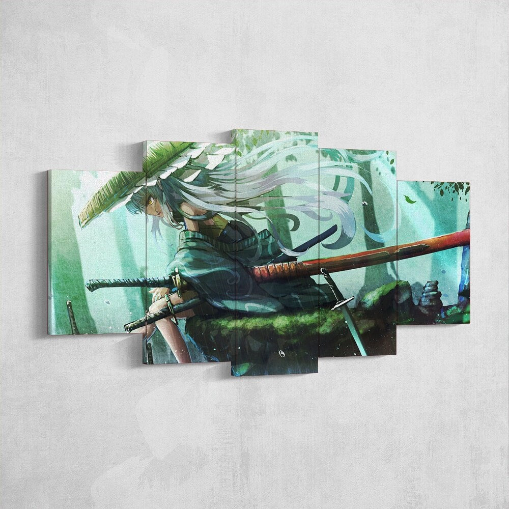 anime-samurai-girl-katana-5-piece-canvas-wall-art-samurai-art-canvas-art-extra-large-wall-art-anime-girl-poster-5-piece-5-pan