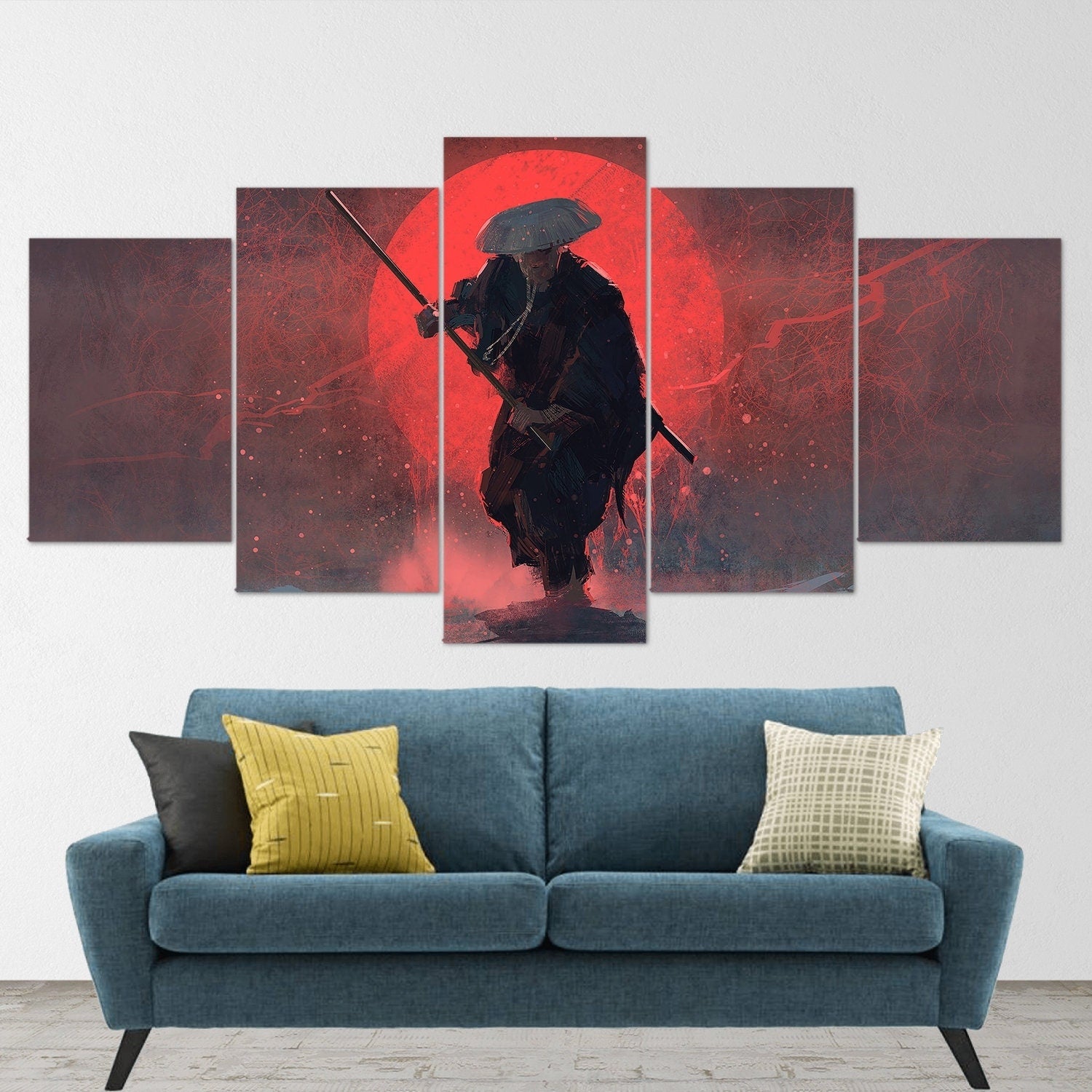 samurai-samurai-warrior-fantasy-katana-5-piece-canvas-wall-art-samurai-art-extra-large-wall-art-samurai-poster-5-piece-5-pane