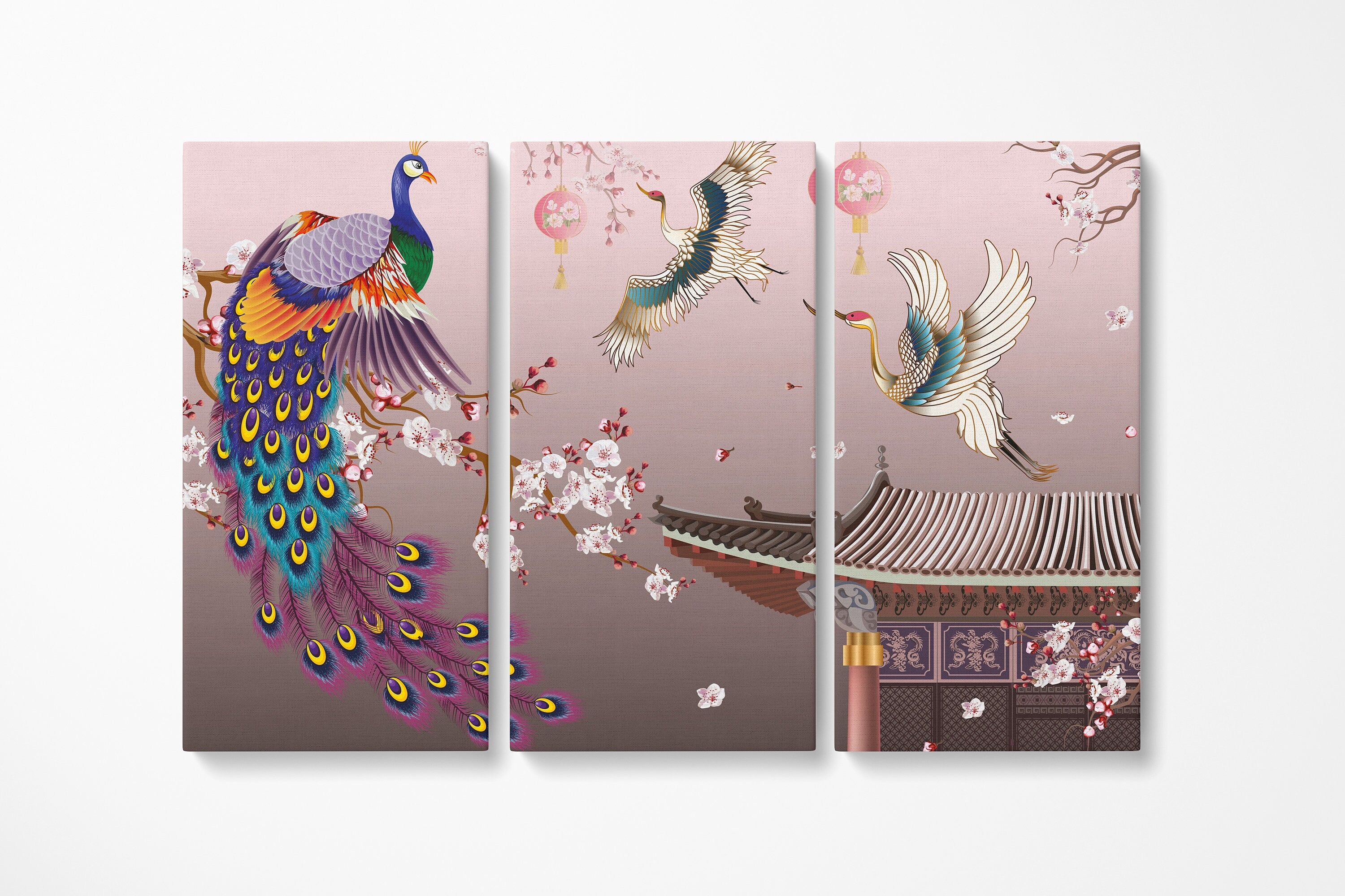 japanese-temple-wall-art-3-piece-canvas-art-japanese-crane-canvas-peacock-wall-art-3-panel-japanese-style-poster-christmas-gi