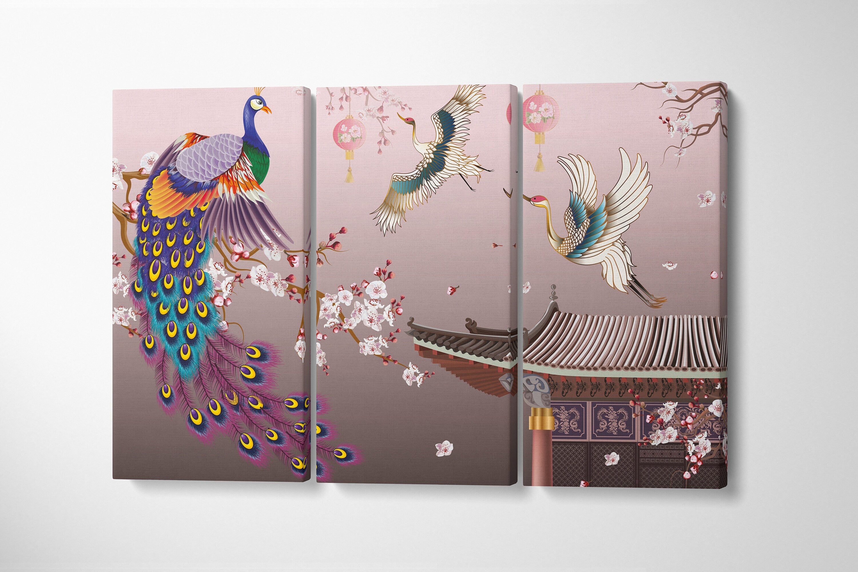 japanese-temple-wall-art-3-piece-canvas-art-japanese-crane-canvas-peacock-wall-art-3-panel-japanese-style-poster-christmas-gi