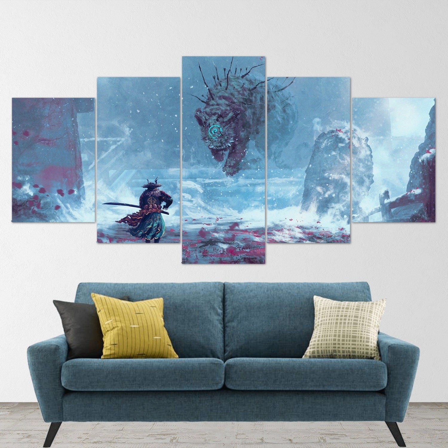 samurai-samurai-warrior-fantasy-katana-5-piece-canvas-wall-art-samurai-art-extra-large-wall-art-samurai-poster-5-piece-5-pane