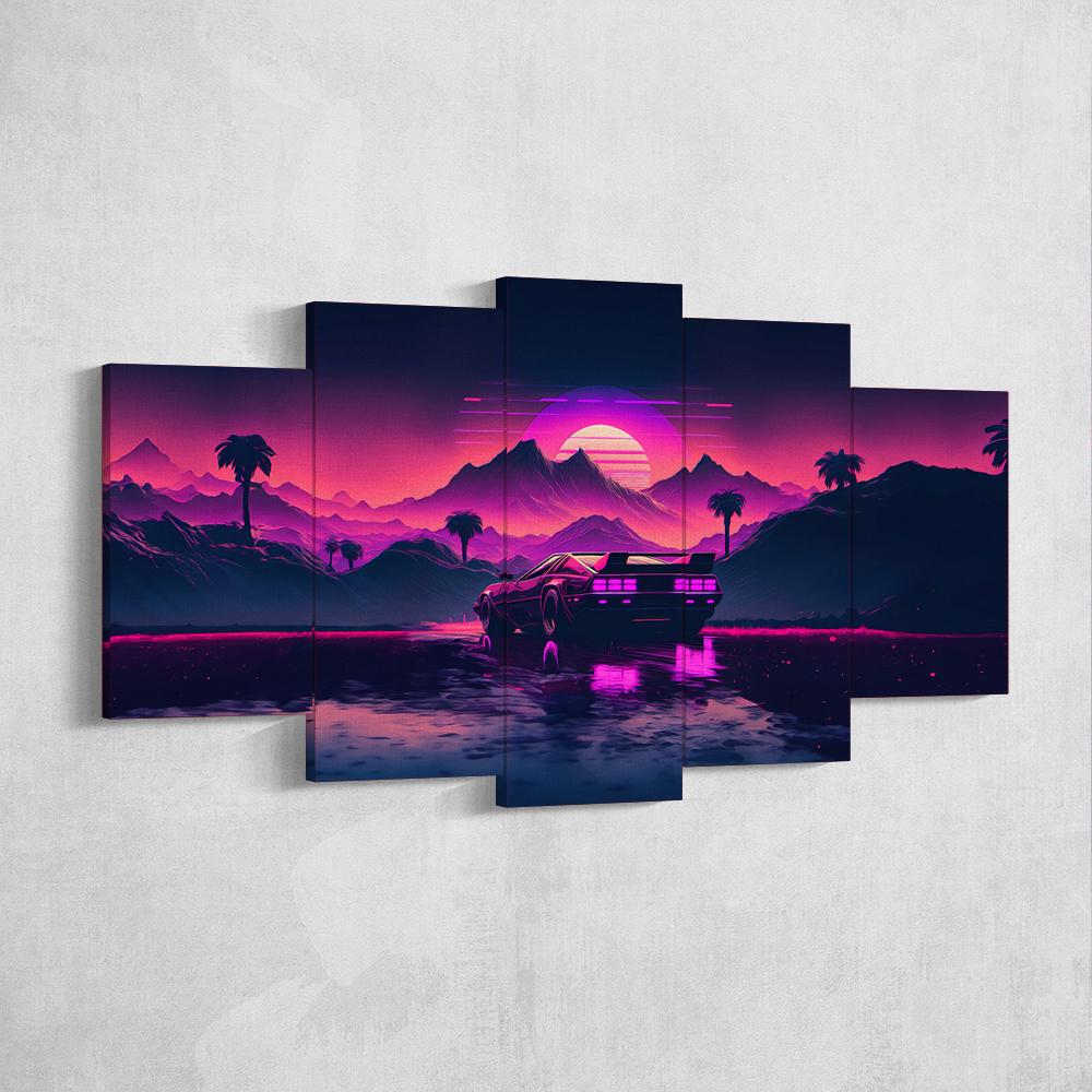 vaporwave-car-sunset-5-piece-canvas-wall-art-synthwave-wall-decor-for-bedroom-and-living-room-retrowave-wall-art-5-panel-larg