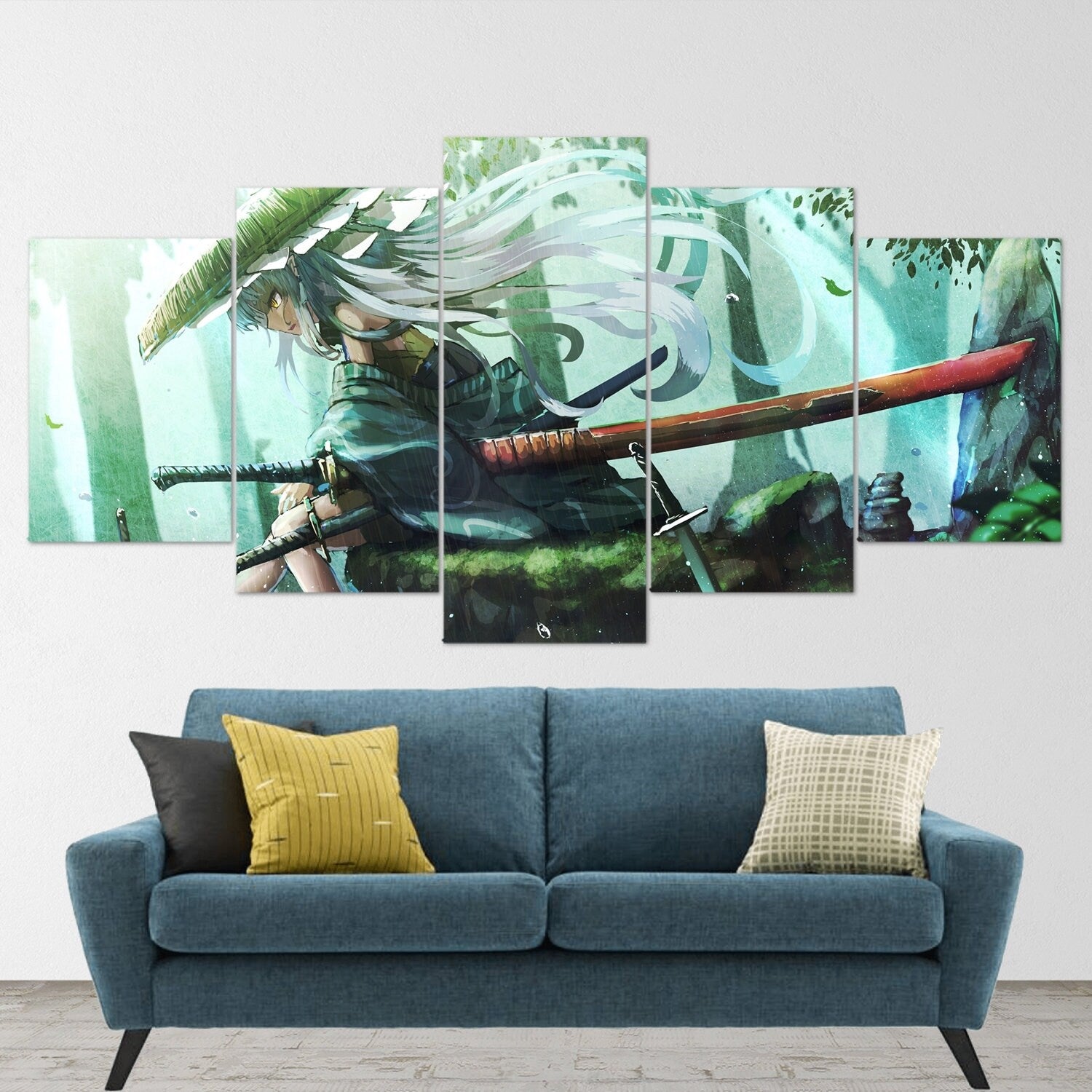 anime-samurai-girl-katana-5-piece-canvas-wall-art-samurai-art-canvas-art-extra-large-wall-art-anime-girl-poster-5-piece-5-pan
