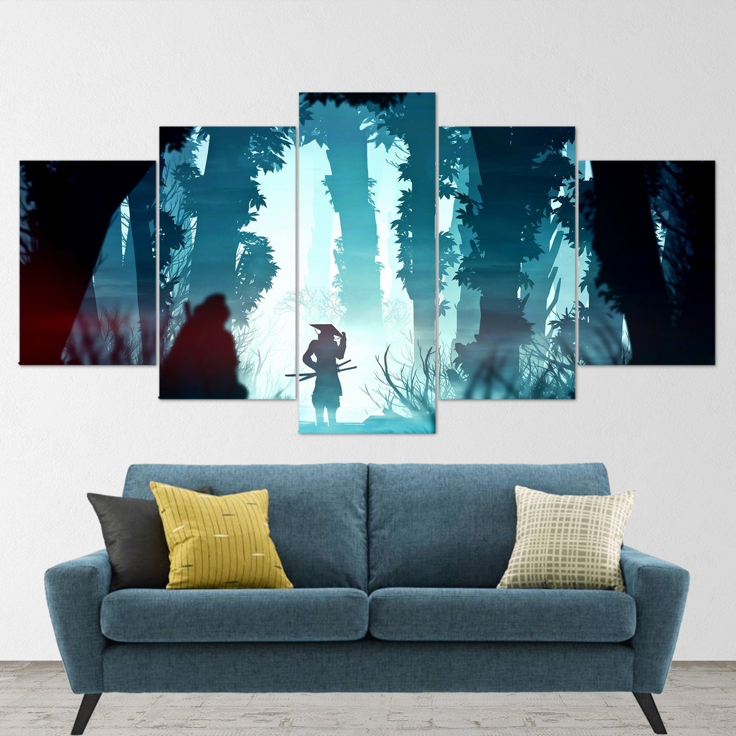 samurai-samurai-warrior-fantasy-katana-5-piece-canvas-wall-art-samurai-art-extra-large-wall-art-samurai-poster-5-piece-5-pane