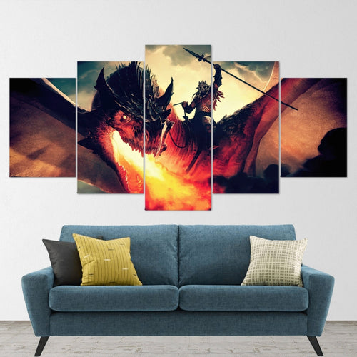 dragon-fire-fantasy-dragon-age-5-piece-canvas-wall-art-dragon-canvas-art-extra-large-wall-art-dragon-poster-5-piece-5-panel-5