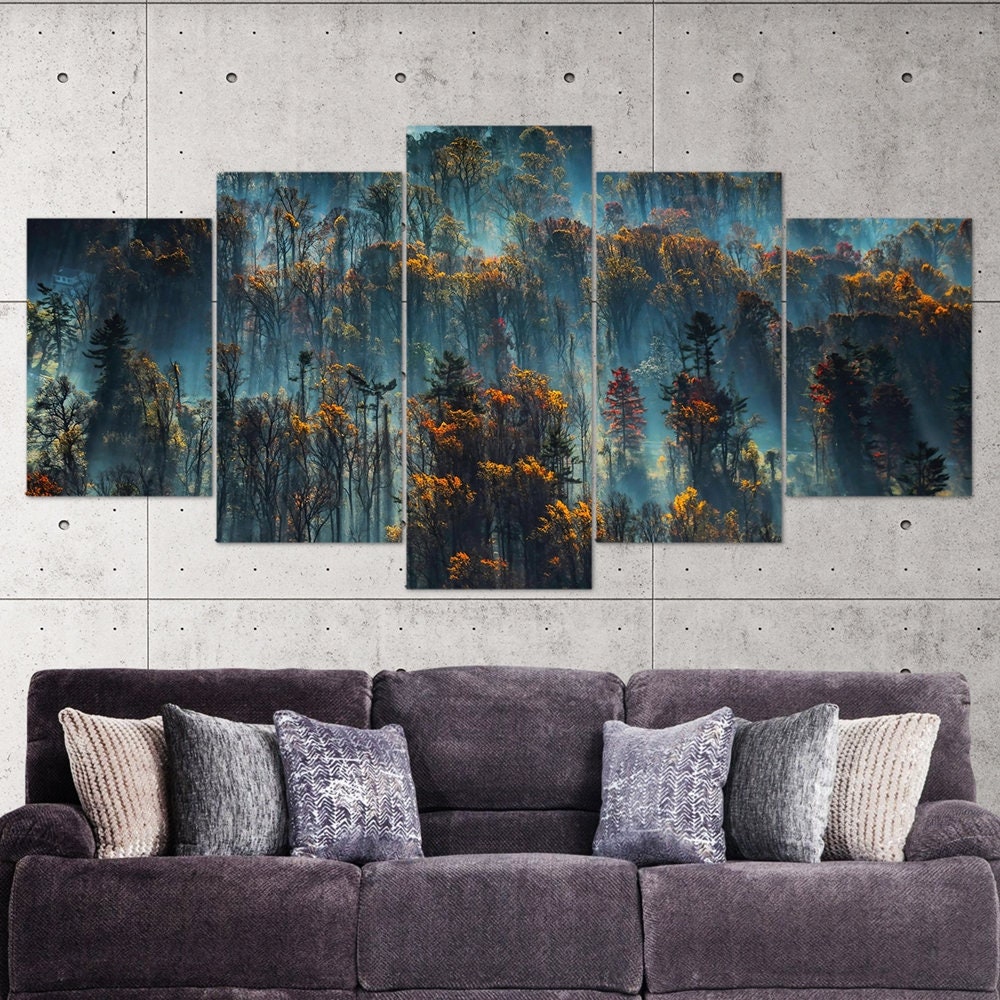 foggy-forest-landscape-scenery-5-piece-canvas-wall-art-foggy-forest-art-decor-extra-large-wall-art-foggy-forest-poster-print-