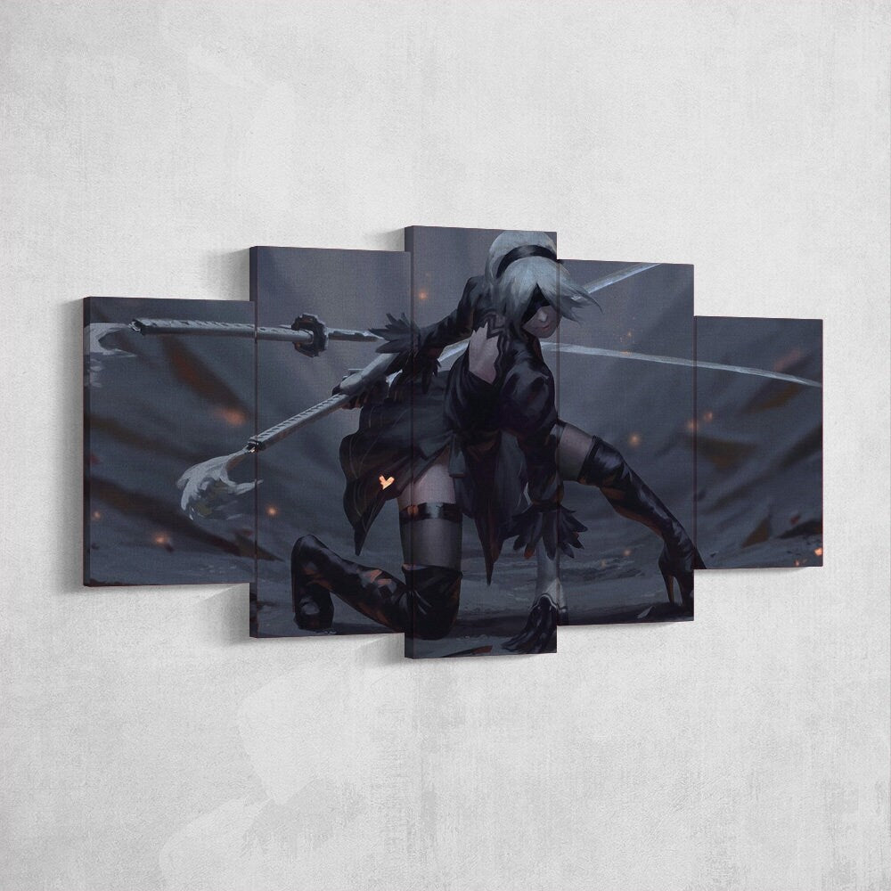 nier-automata-5-piece-canvas-wall-art-nier-automata-poster-nier-automata-art-nier-automata-print-nier-automata-2b-nier-automa